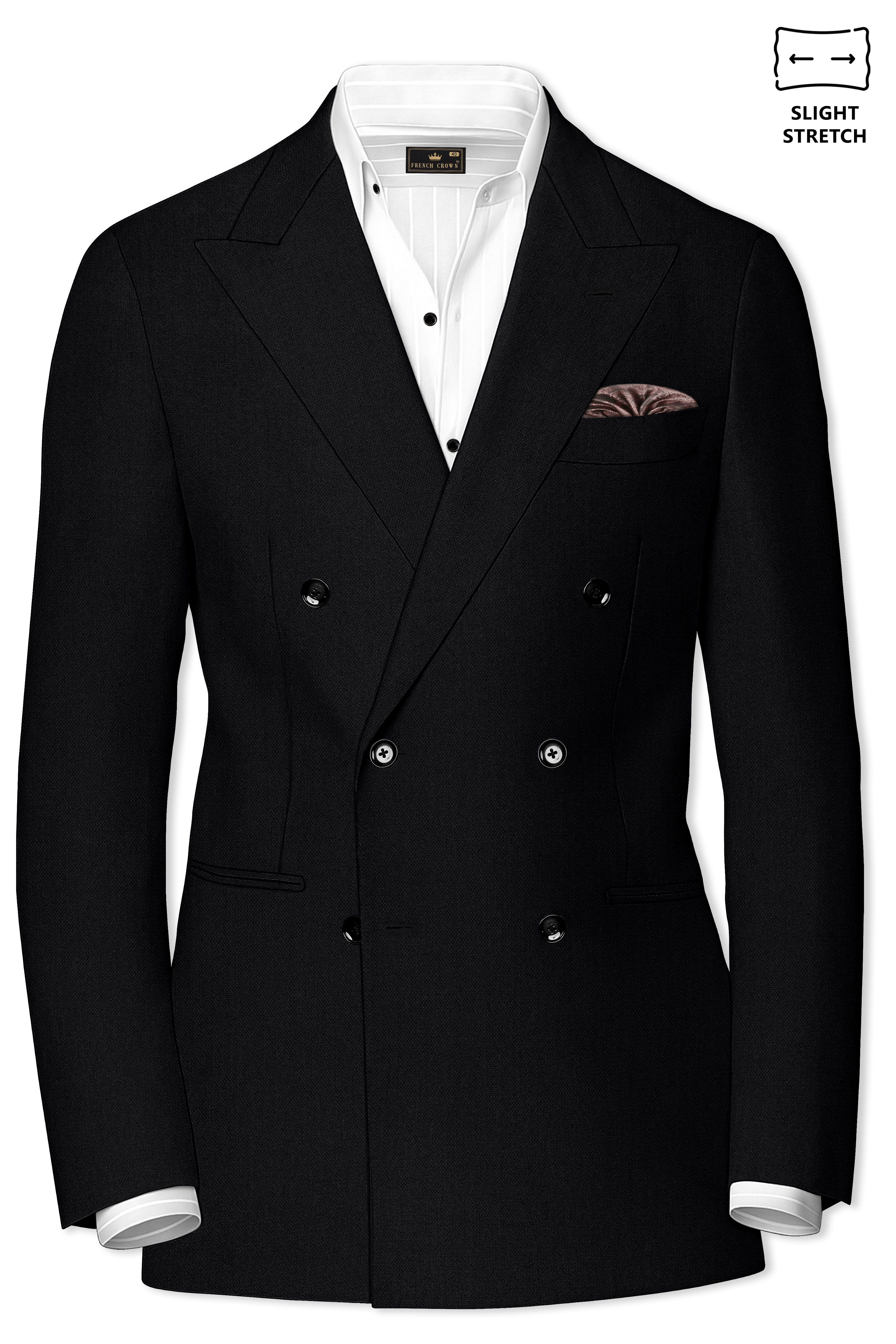Regal-Jade Black Diamond Textured Wool Rich Slight Stretch Double Breasted Blazer