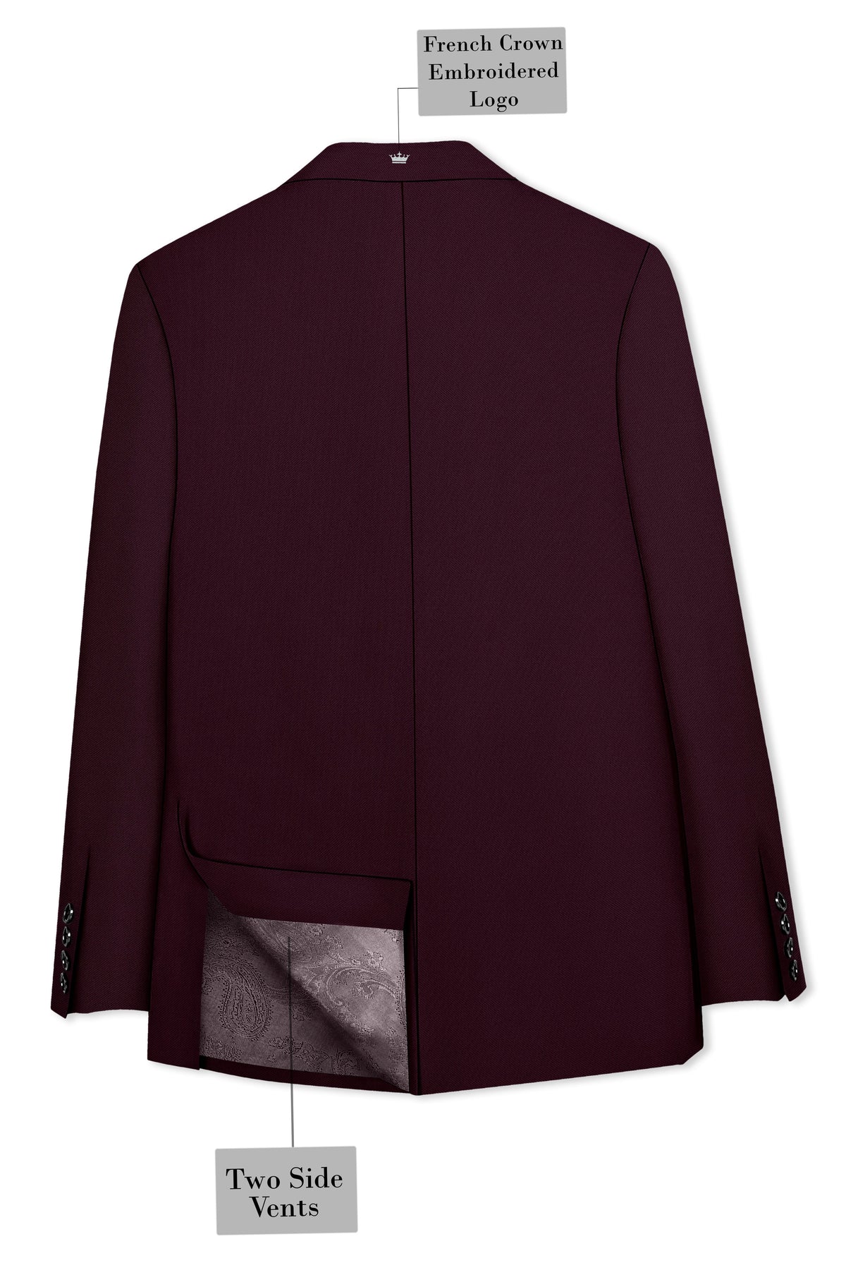 Veltrix-Korean Aubergine Maroon 4-Way Stretch Wrinkle-Free Fluid Drape Fabric Single Breasted Blazer