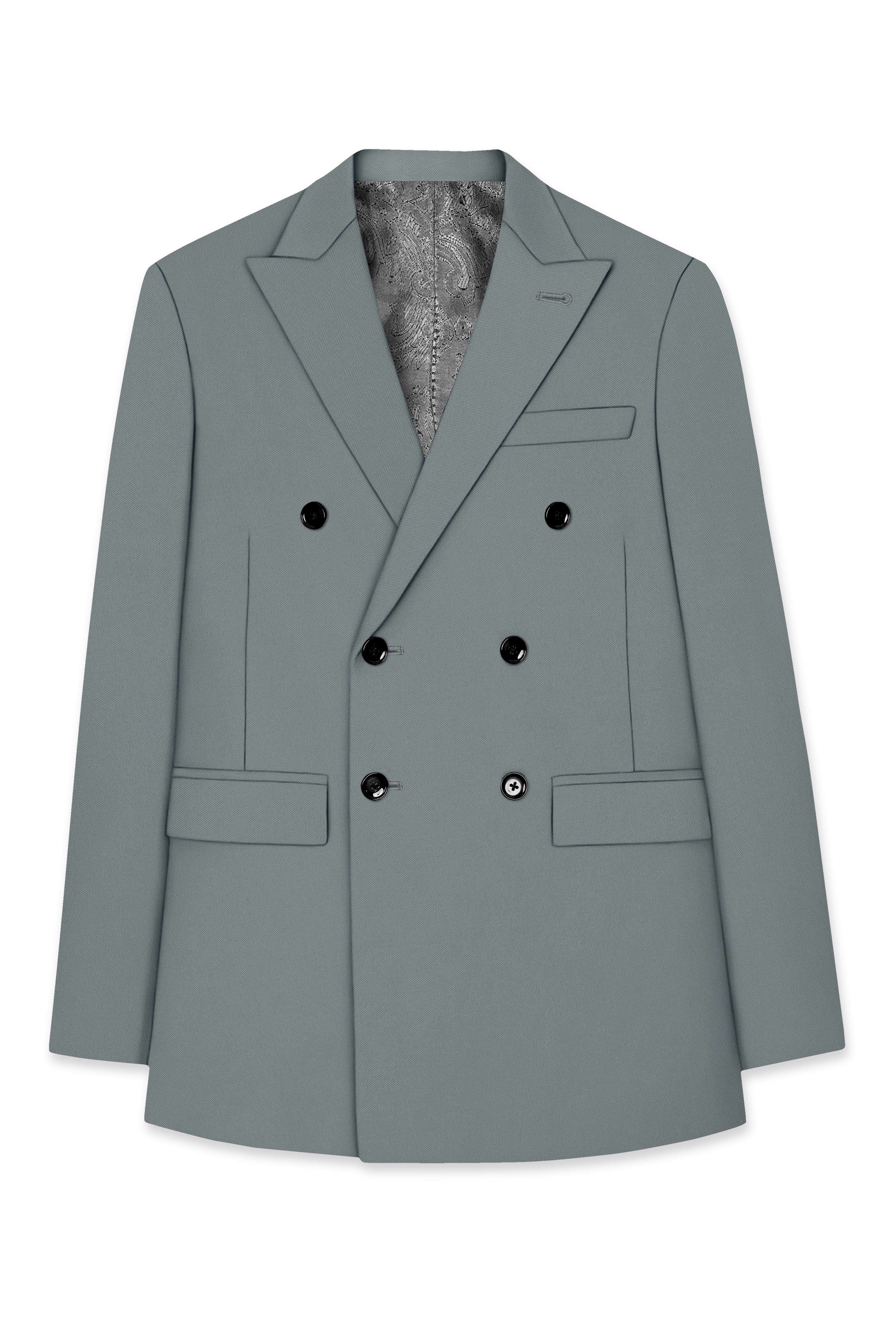 Flexaro-Korean Abbey gray 4-Way Stretch Wrinkle-Free Wool Rich Double Breasted Blazer
