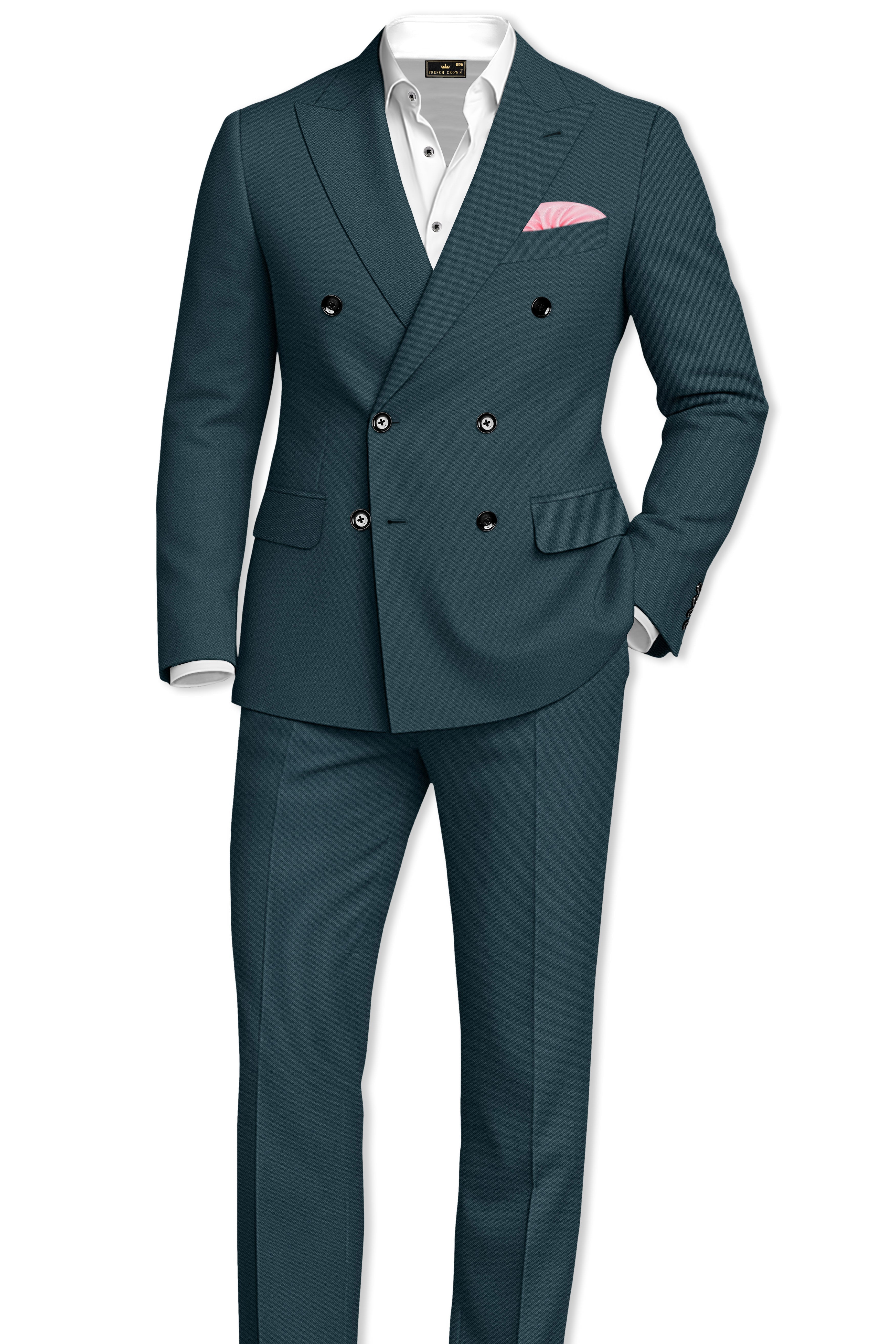 Navaro-Korean Gable Blue 4-Way Stretch Wrinkle-Free Wool Rich Double Breasted Blazer
