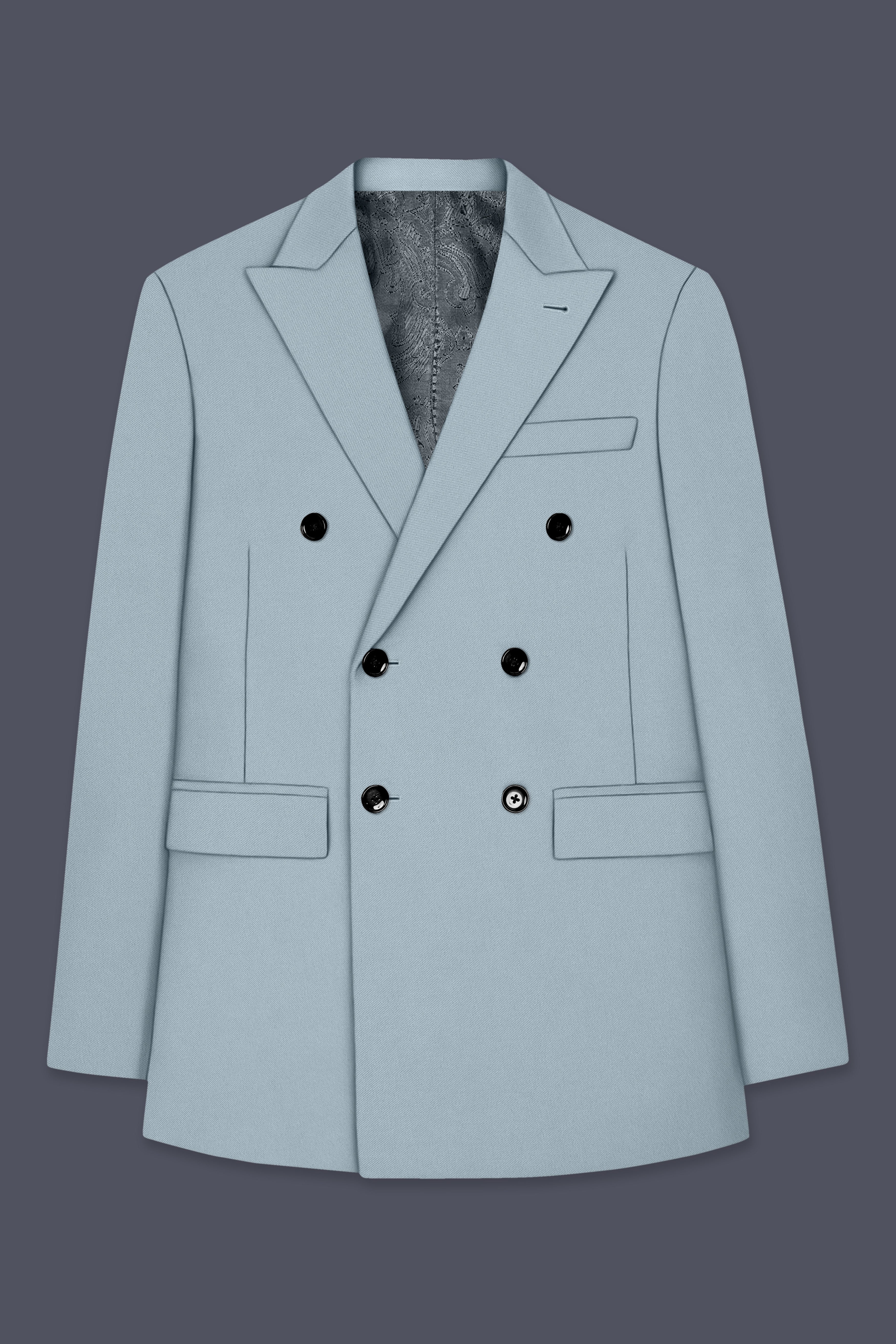Pewter-Korean Chateau gray 4-Way Stretch Wrinkle-Free Wool Rich Double Breasted Blazer