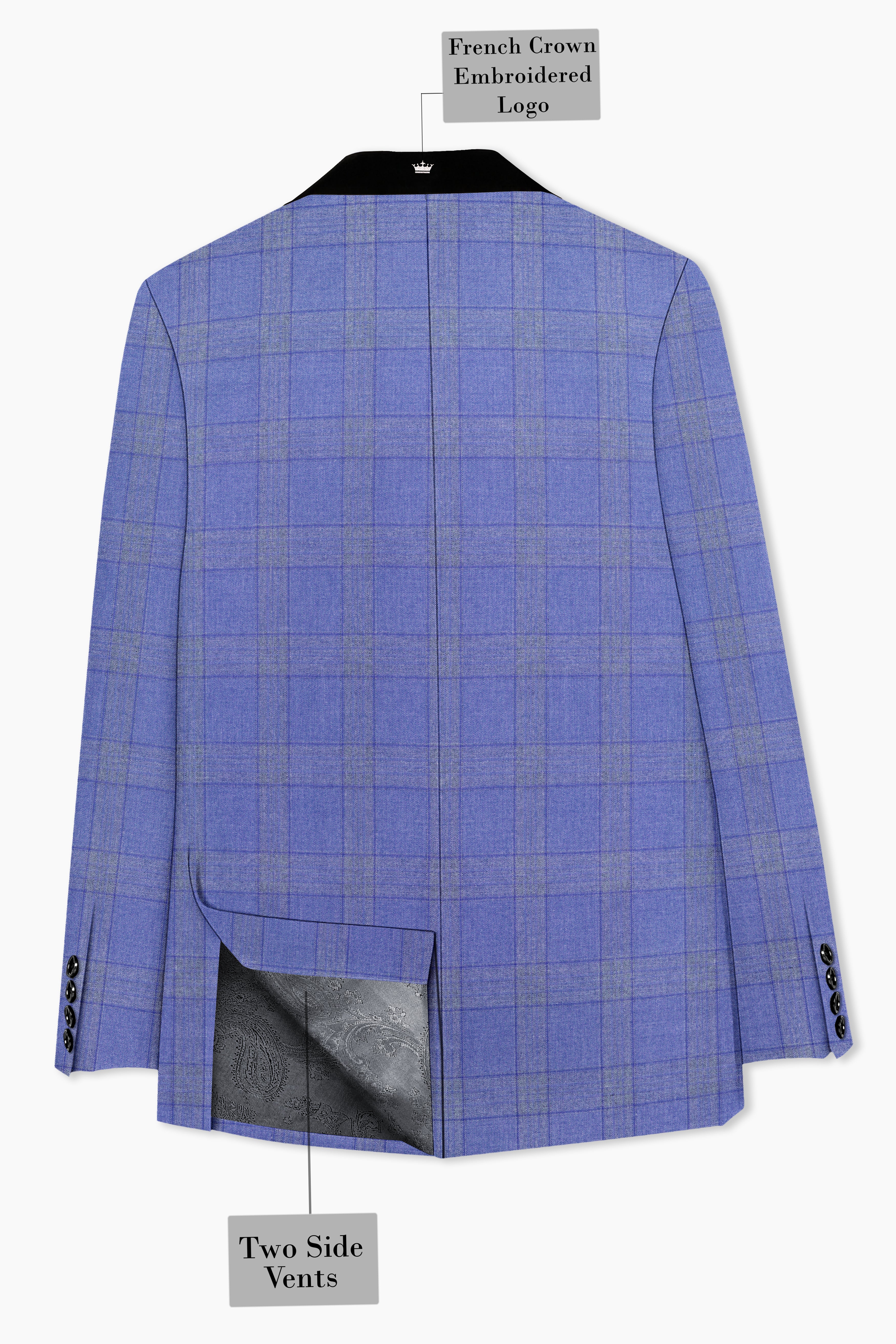 Cobalt-Scampi Blue Plaid Wool Rich Tuxedo Blazer