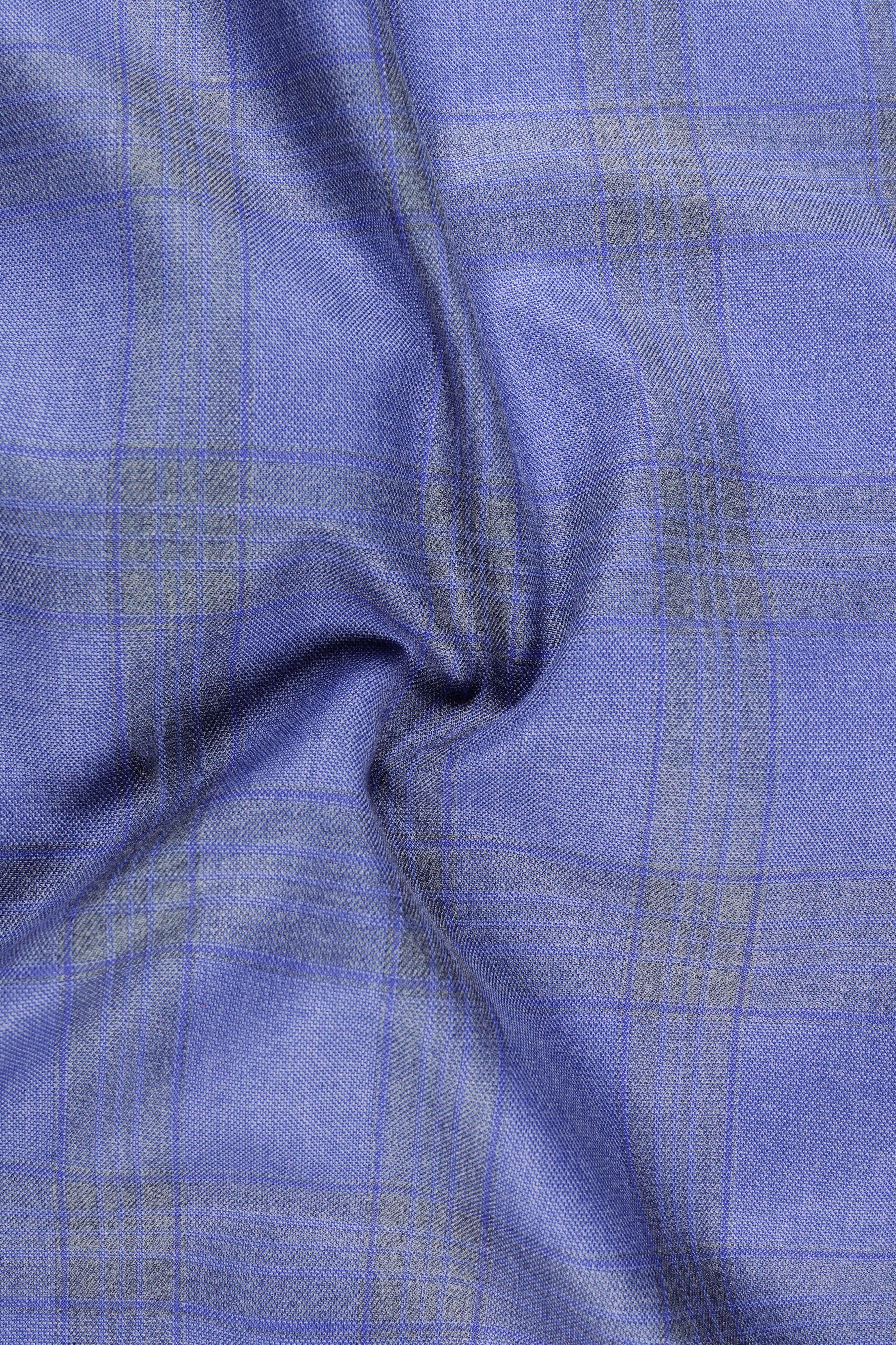 Cobalt-Scampi Blue Plaid Wool Rich Peak Lapel Tuxedo Blazer