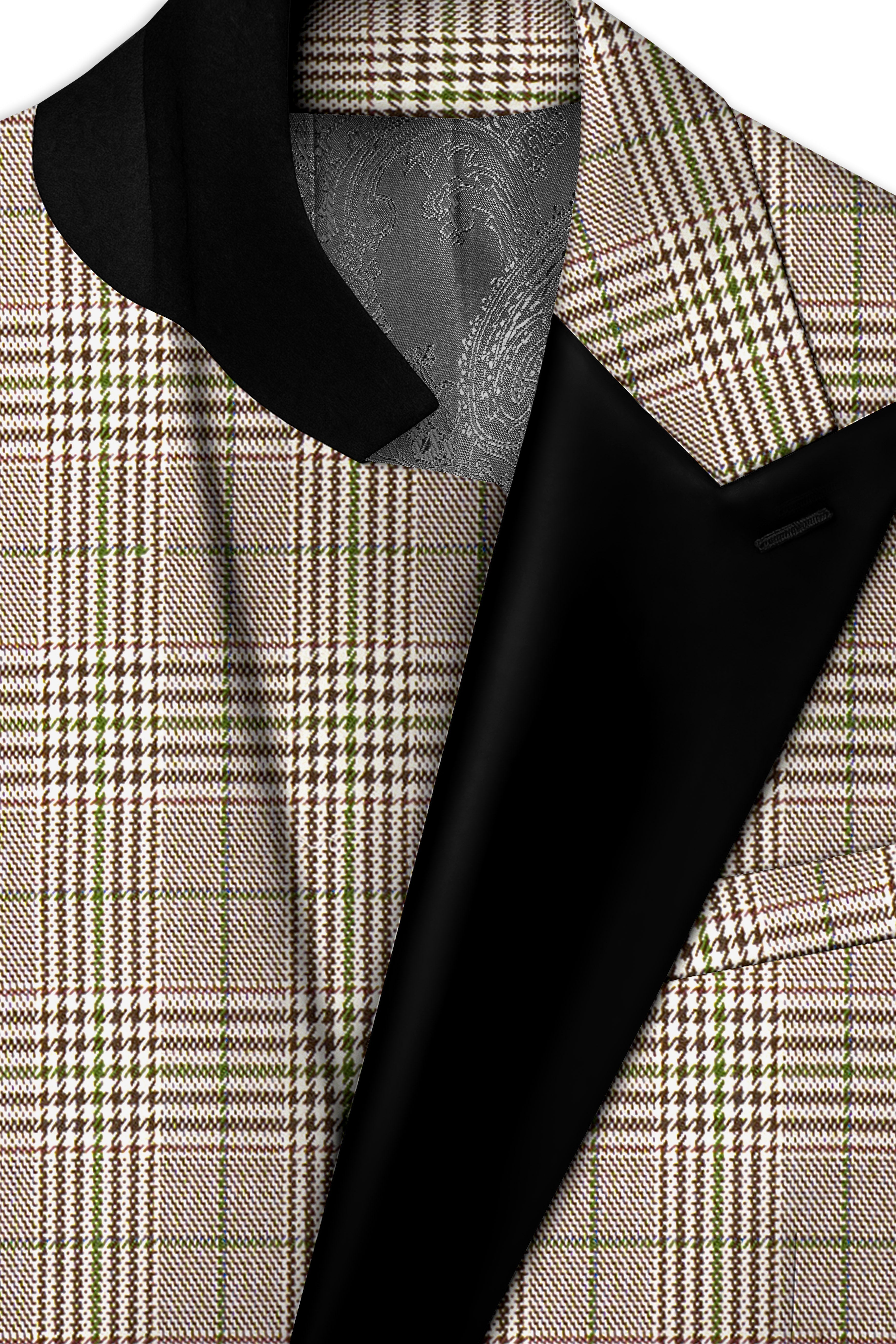 Nawab-Tundora Brown Plaid Wool Rich Peak Lapel Tuxedo Blazer
