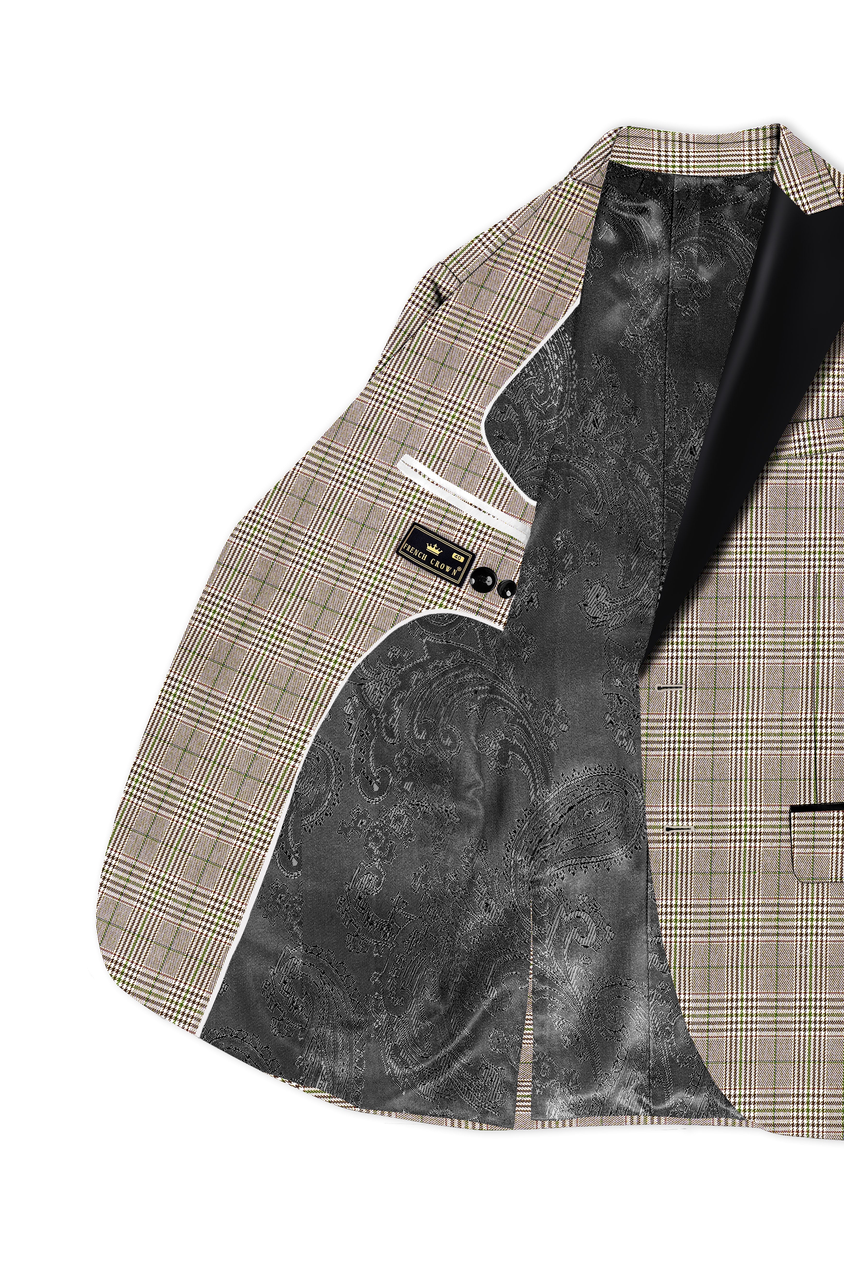 Nawab-Tundora Brown Plaid Wool Rich Peak Lapel Tuxedo Blazer
