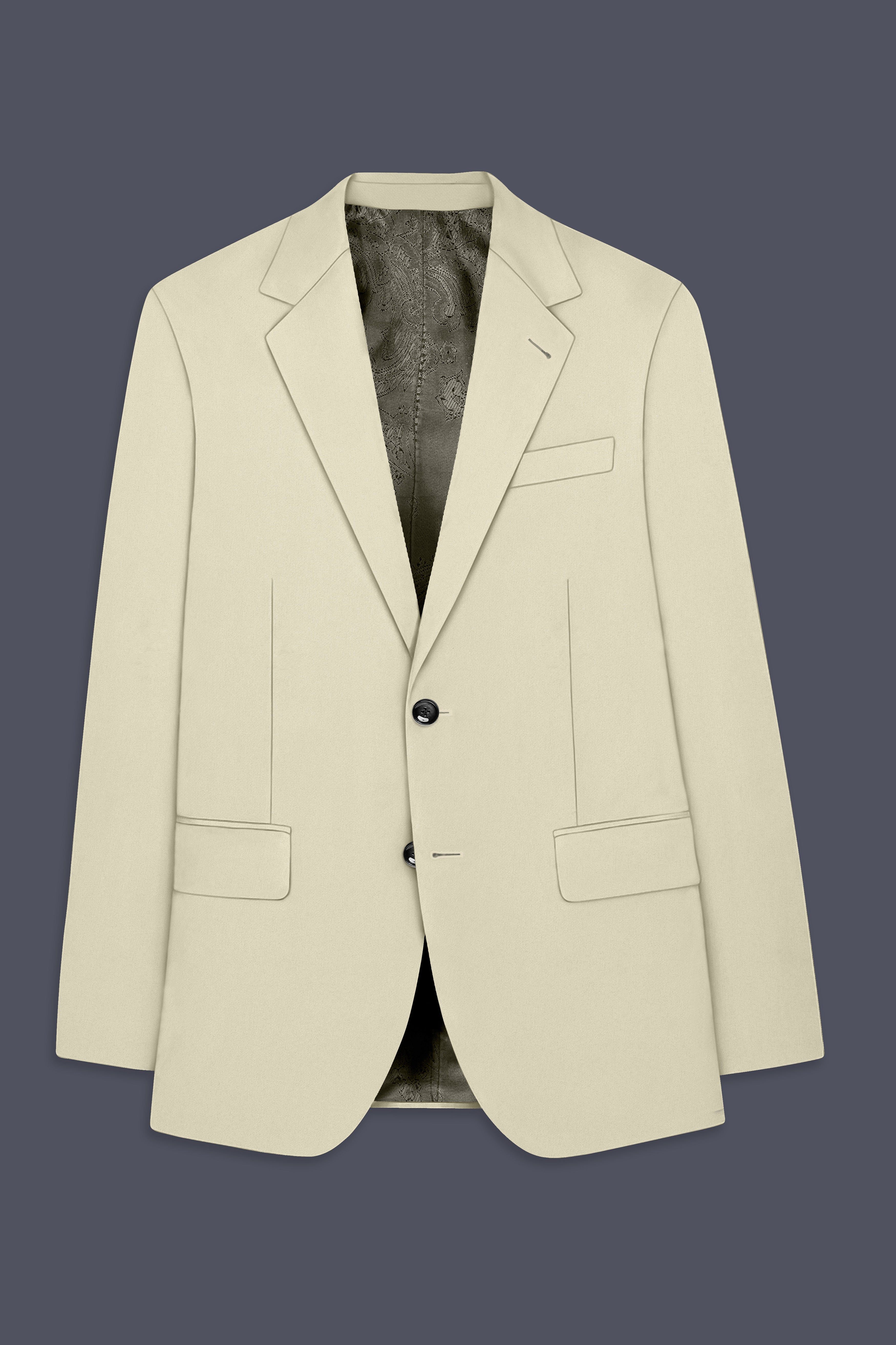 Ivory-Sisal Cream Slight Stretch Subtle Sheen Poly-Viscose Single Breasted Blazer