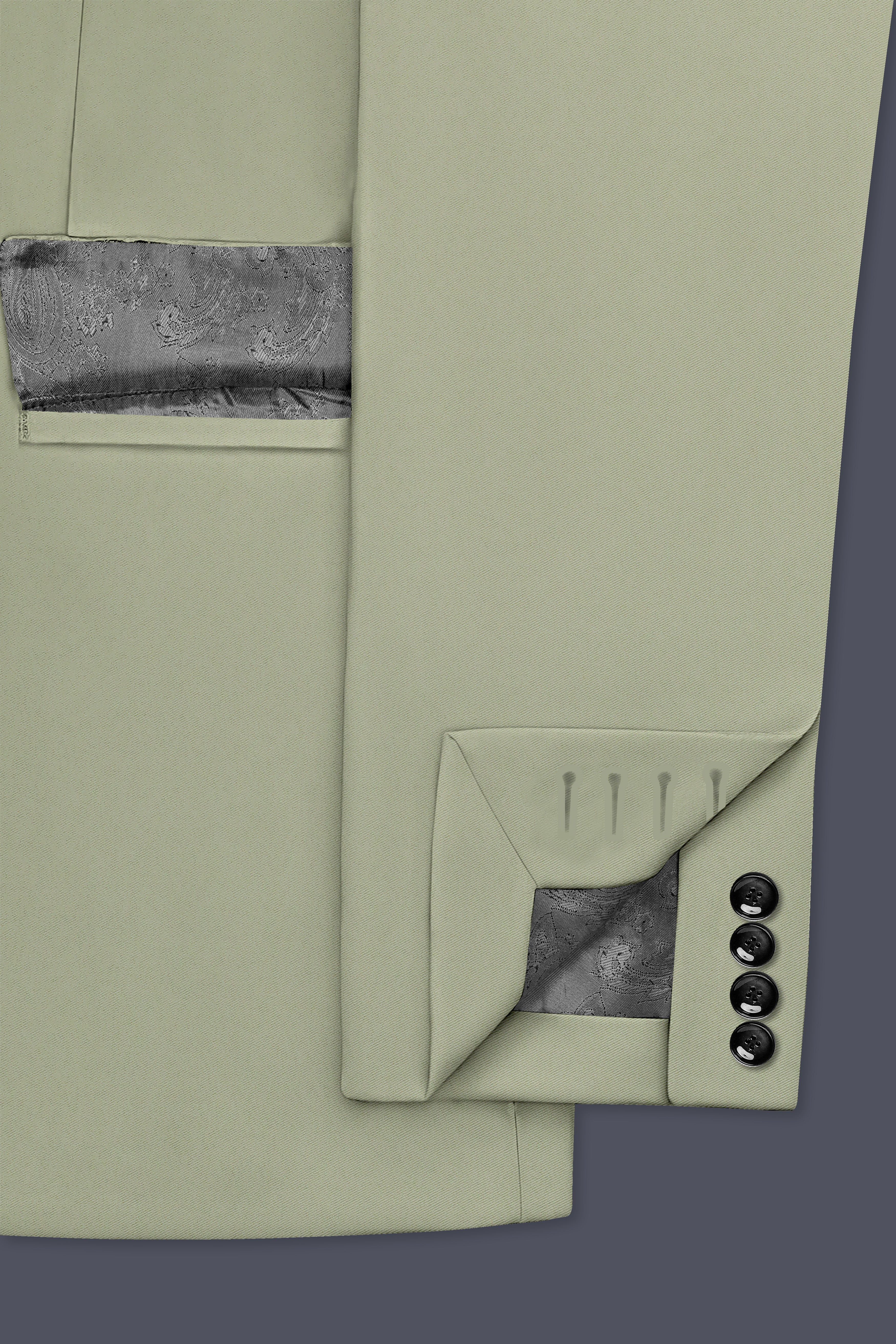 Verdan-Sage Green Slight Stretch Subtle Sheen Poly-Viscose Single Breasted Blazer