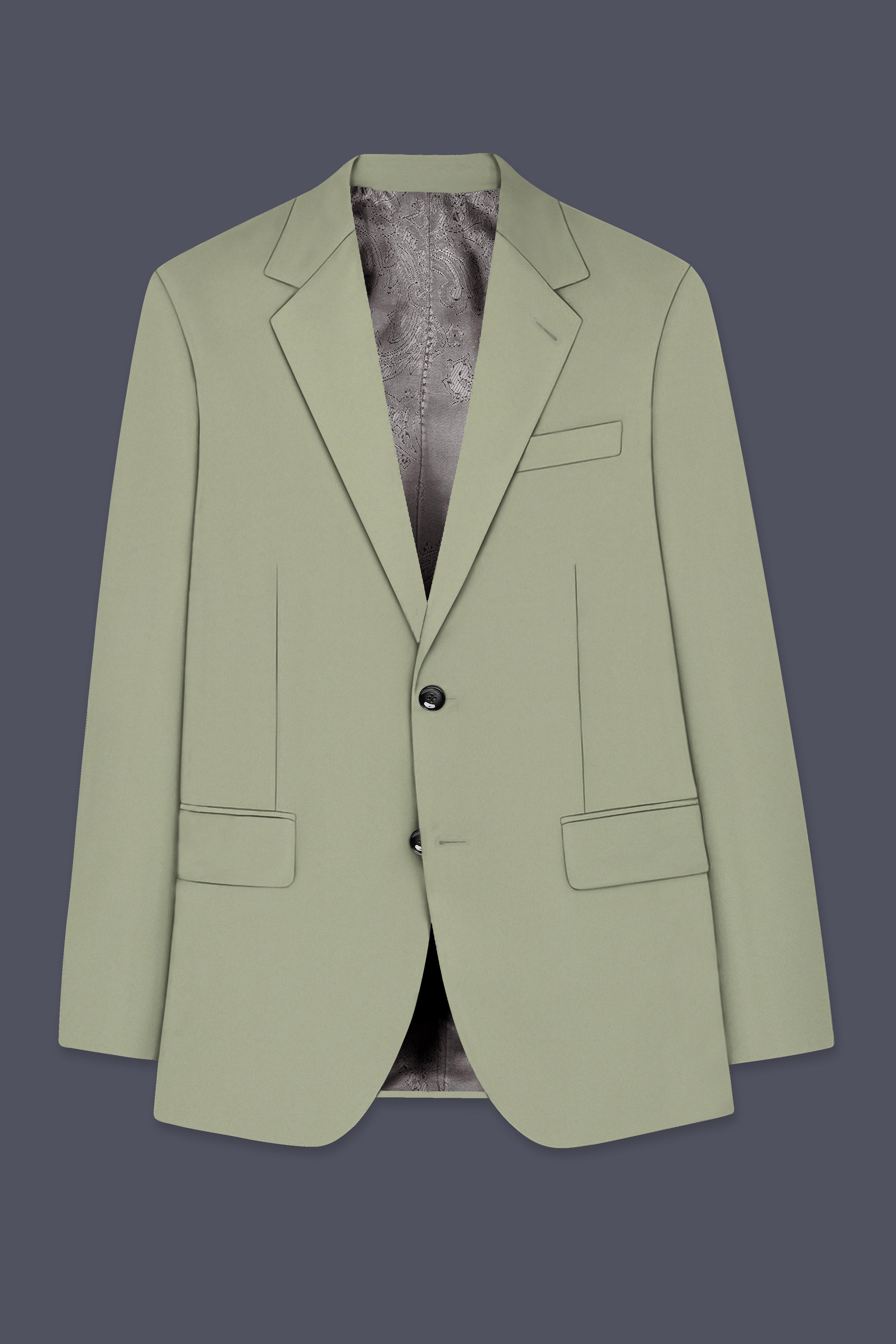 Verdan-Sage Green Slight Stretch Subtle Sheen Poly-Viscose Single Breasted Blazer