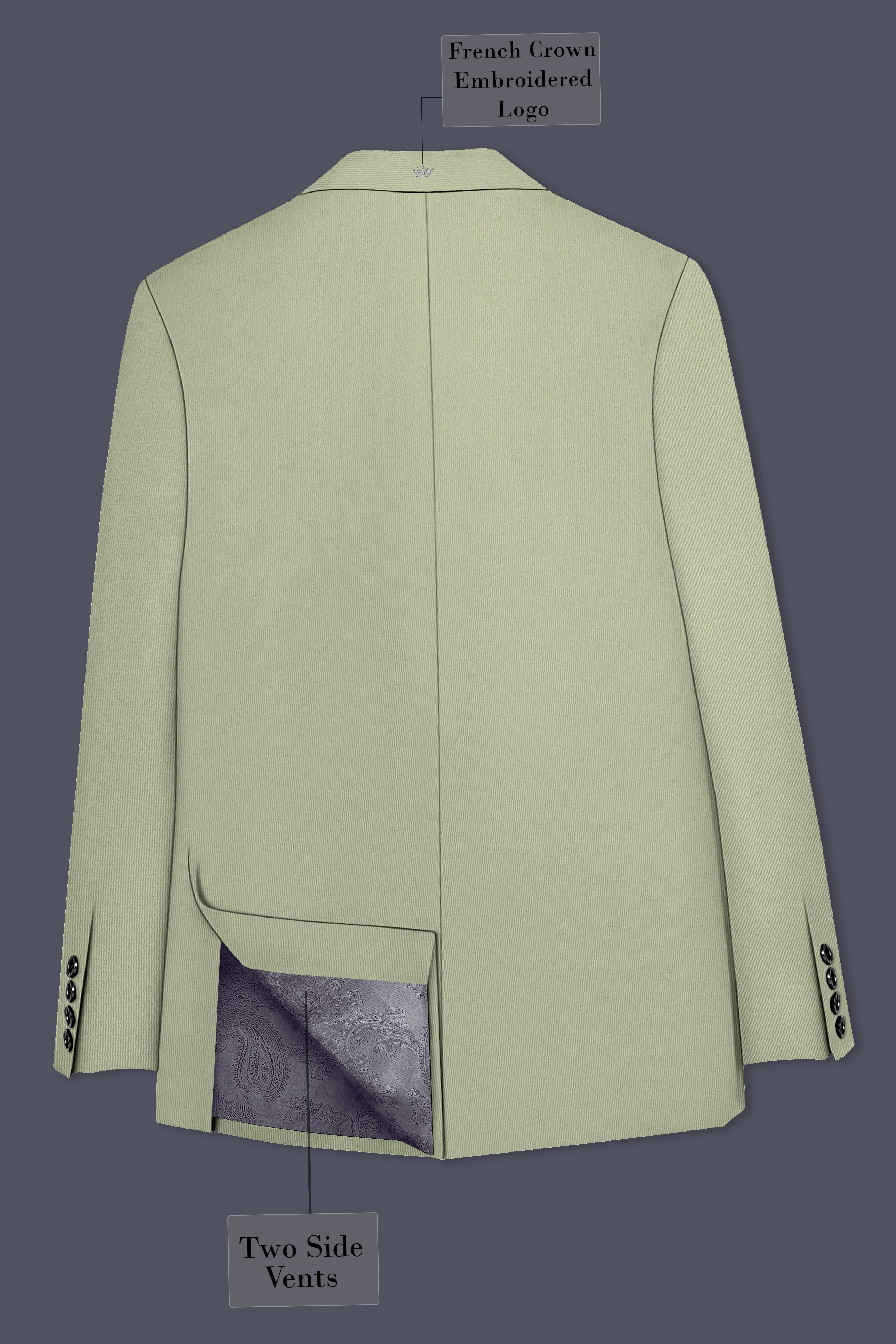 Verdan-Sage Green Slight Stretch Subtle Sheen Poly-Viscose Single Breasted Blazer
