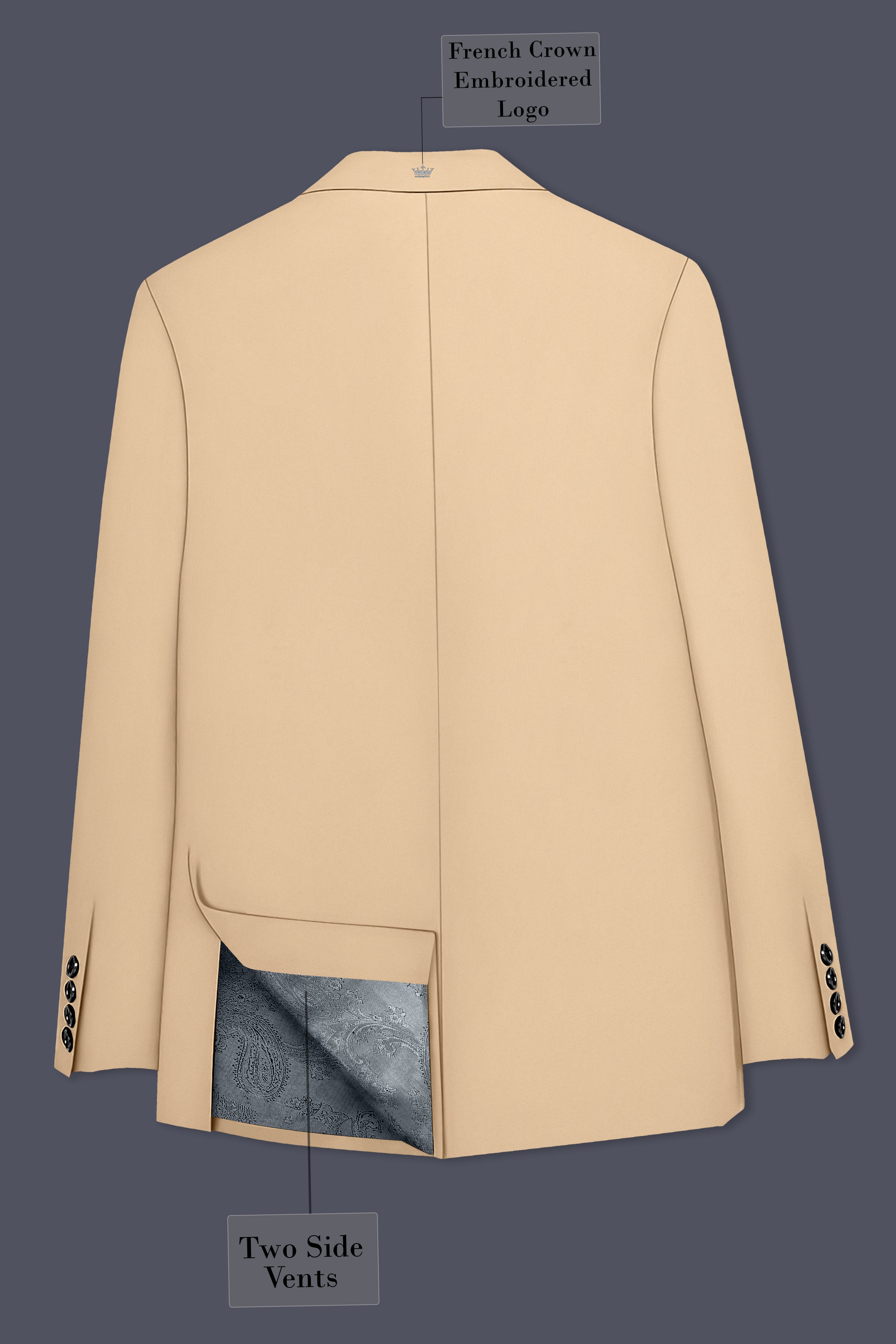 Ecru-Cashmere Cream Slight Stretch Subtle Sheen Poly-Viscose Single Breasted Blazer