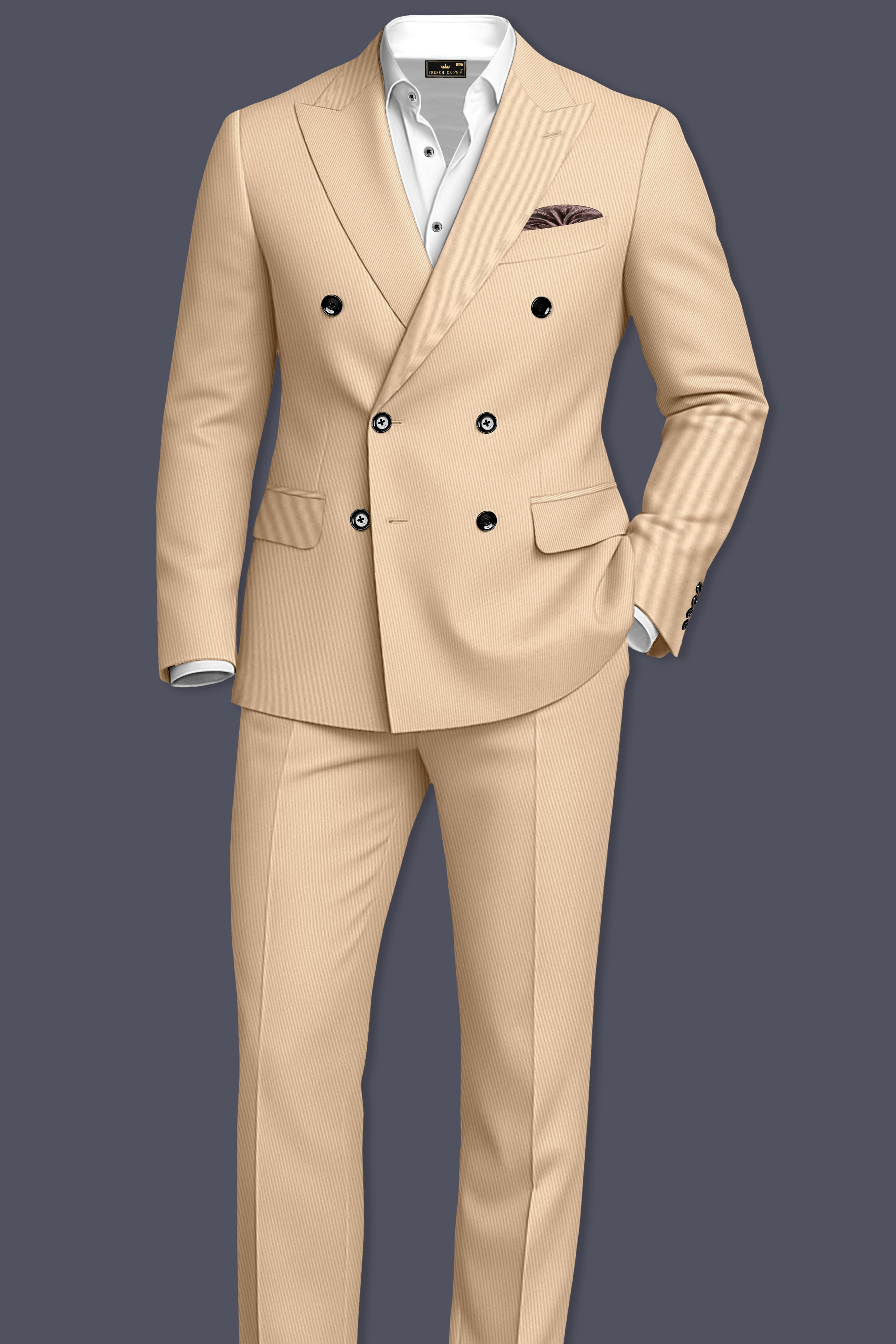 Ecru-Cashmere Cream Slight Stretch Subtle Sheen Poly-Viscose Double Breasted Blazer