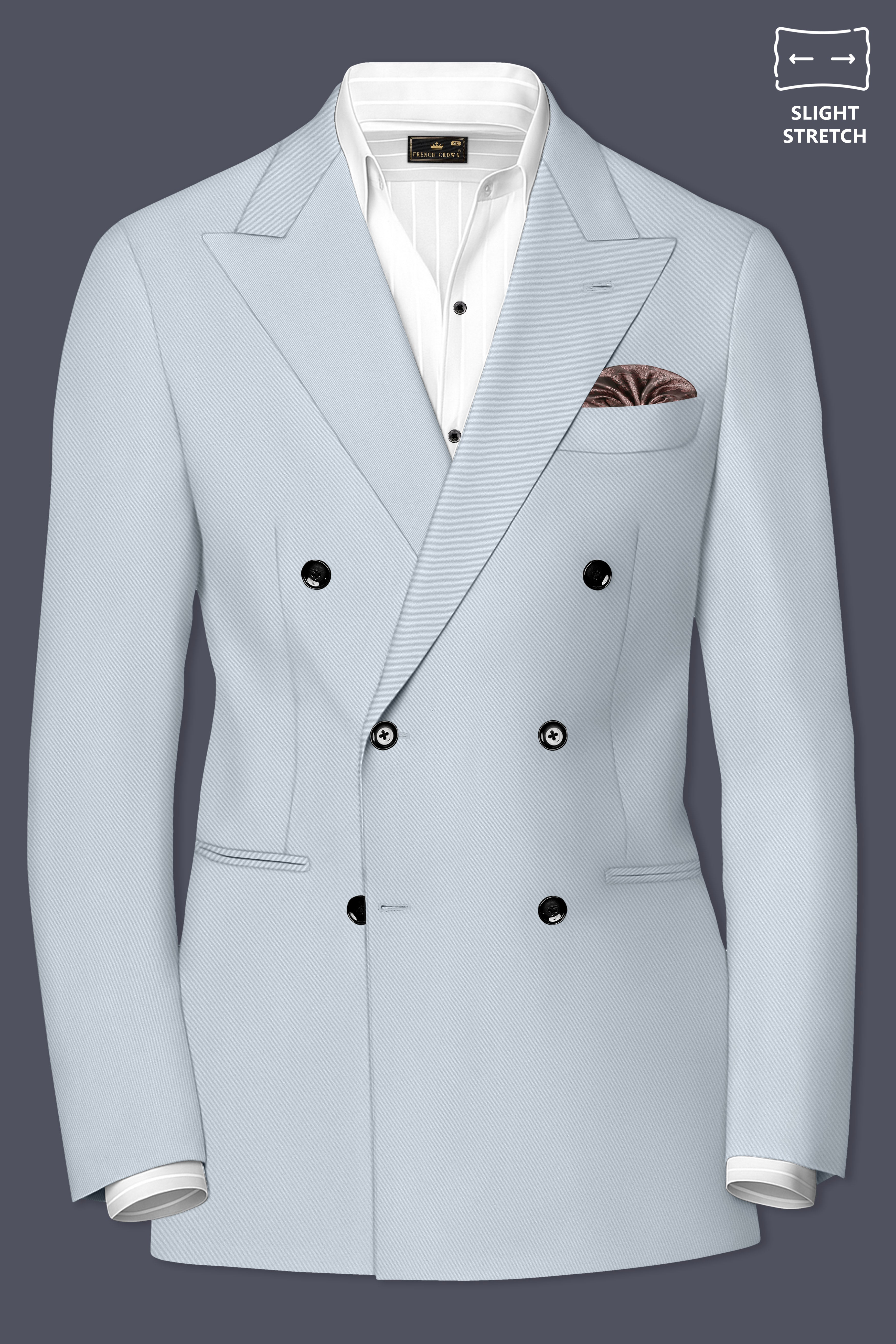 Dorian-Chalice Gray Slight Stretch Subtle Sheen Poly-Viscose Double Breasted Blazer
