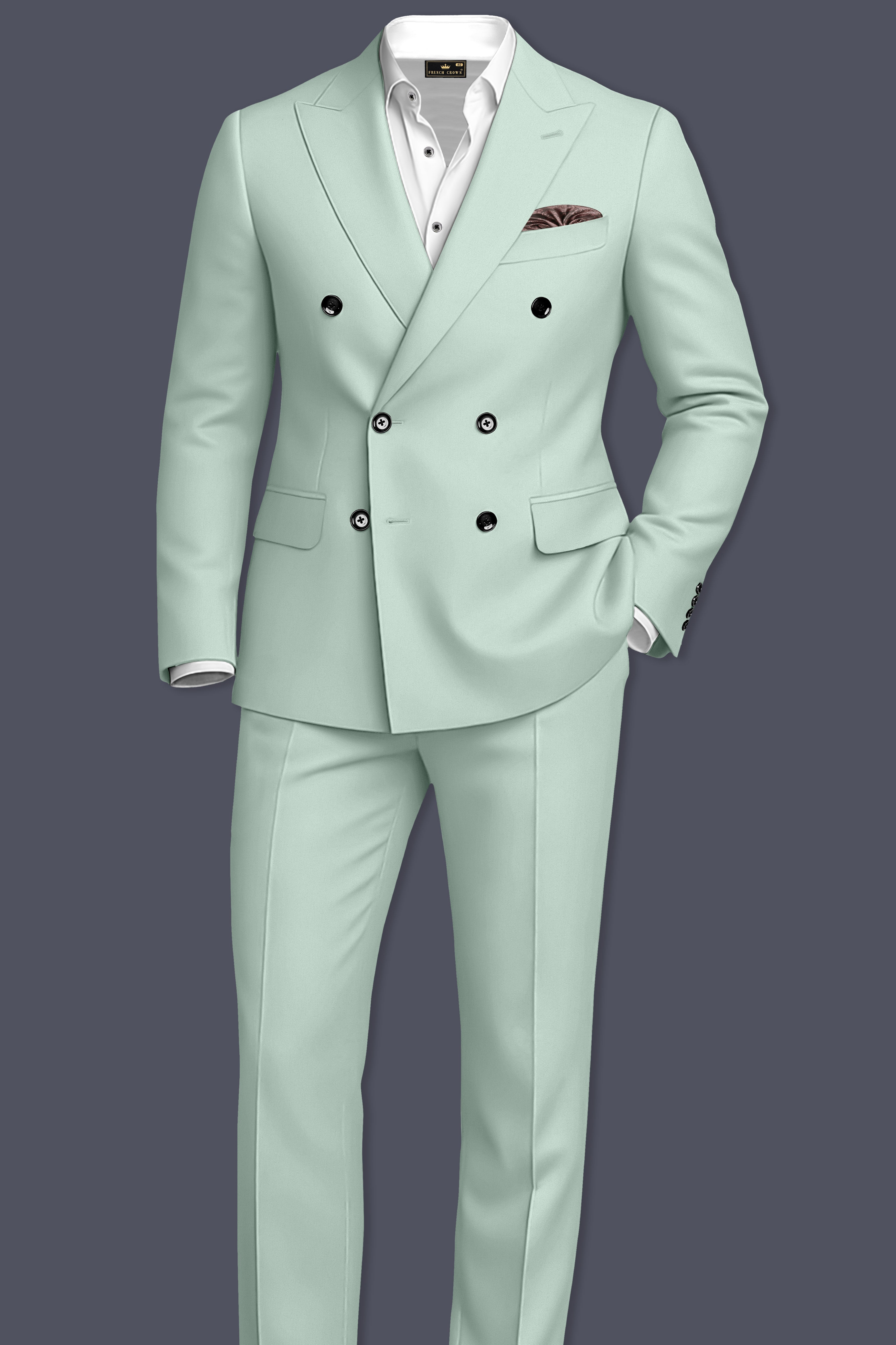 Umbra-Shadow Green Slight Stretch Subtle Sheen Poly-Viscose Double Breasted Blazer