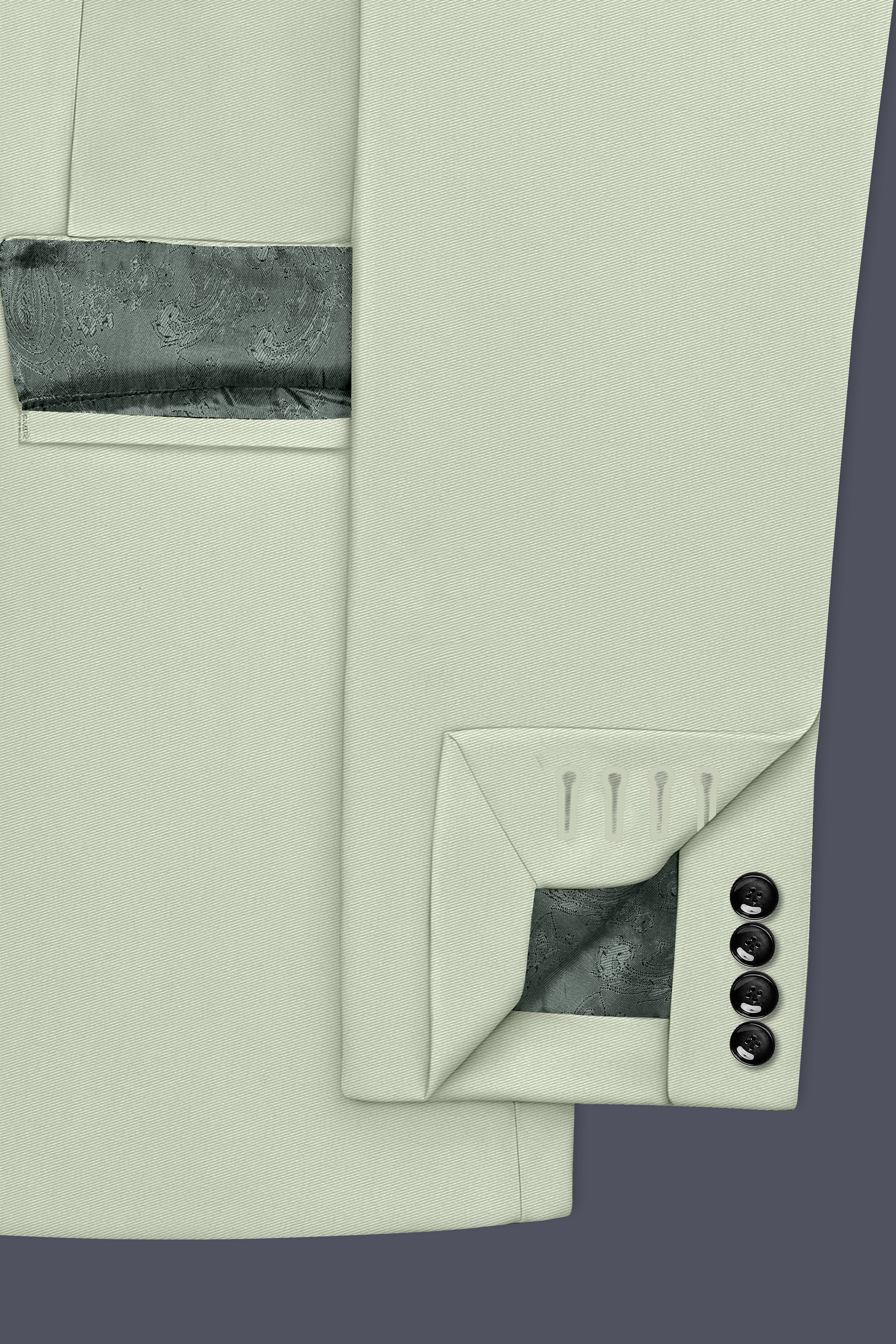 Breeze-Mint Green Slight Stretch Subtle Sheen Poly-Viscose Double Breasted Blazer