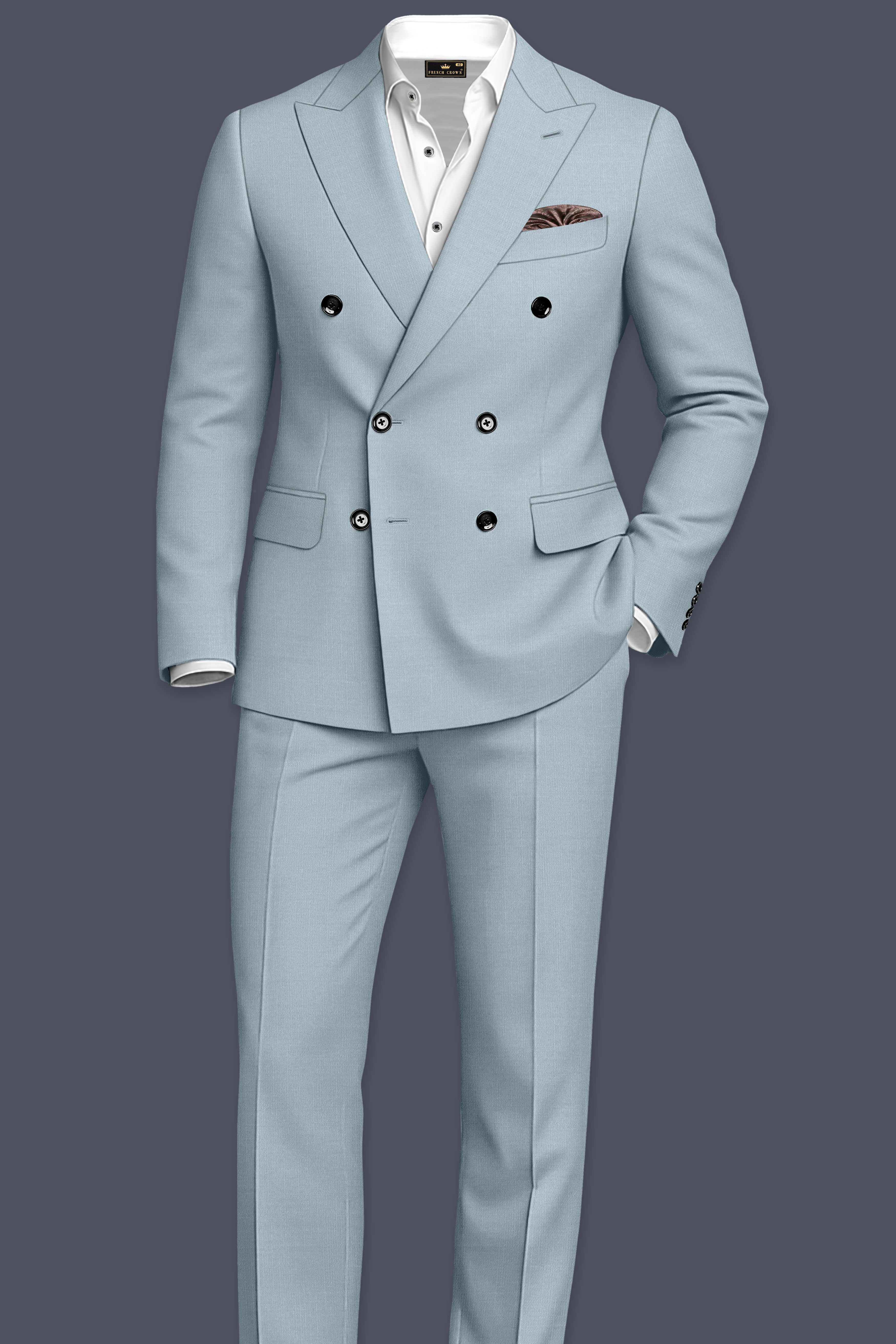 Valtor-Pewter Gray Wool Rich Slight Stretch Double Breasted Blazer