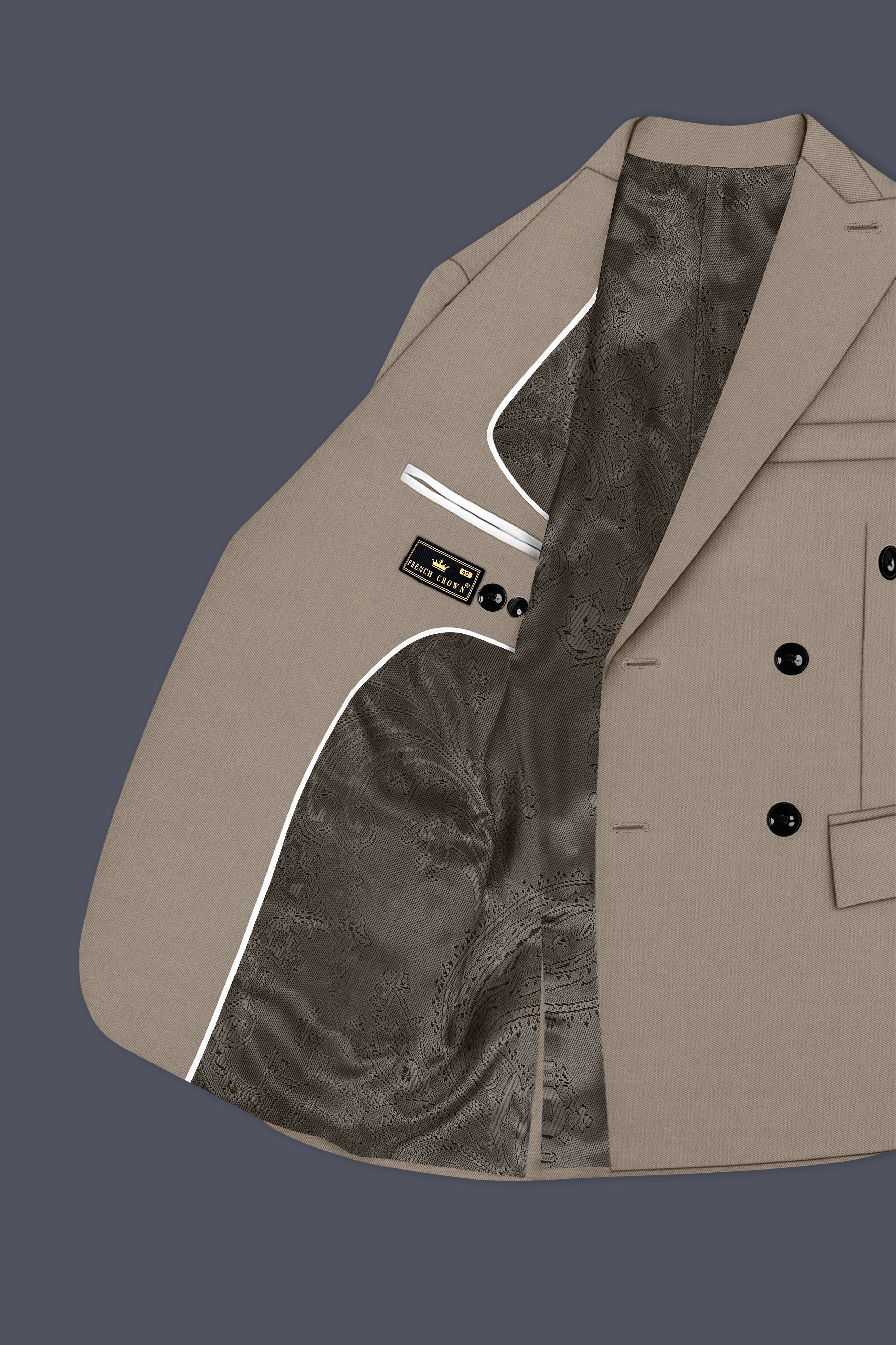 Umber-Stonewall Brown Wool Rich Slight Stretch Double Breasted Blazer