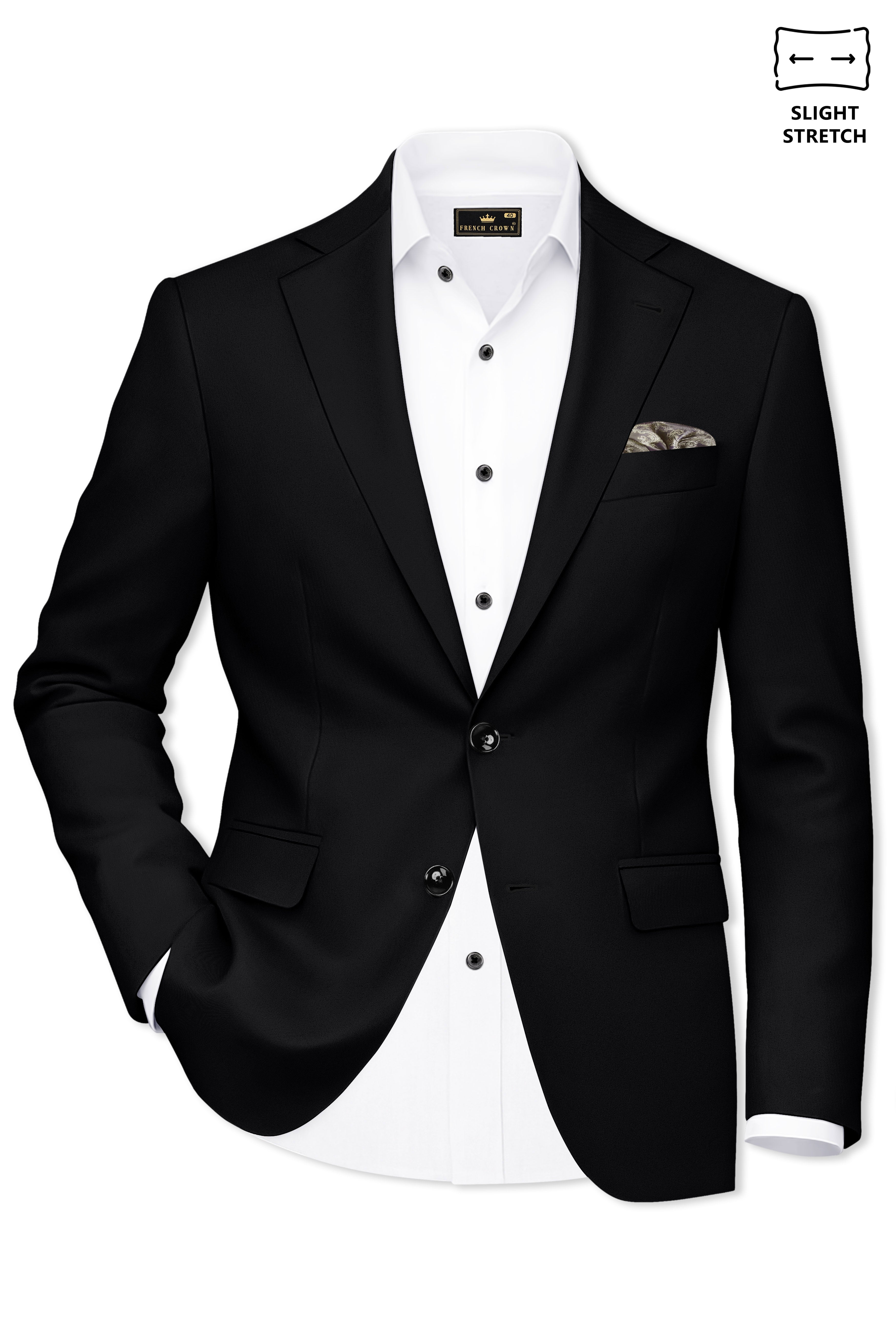 Obsidar-Jade Black Slight Stretch Subtle Sheen Poly-Viscose Single Breasted Blazer
