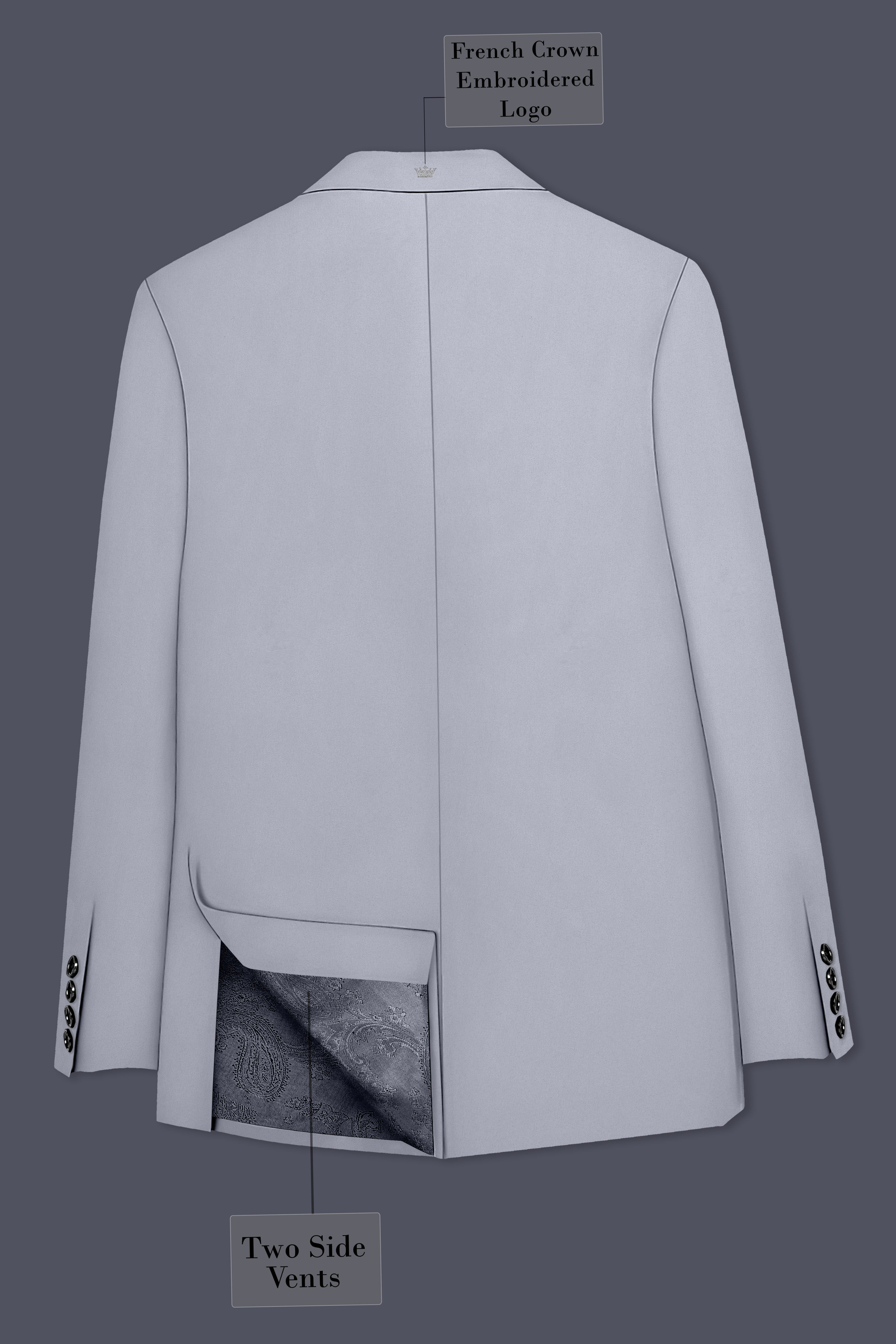 Ashvaro-Manatee Gray Slight Stretch Subtle Sheen Poly-Viscose Single Breasted Blazer
