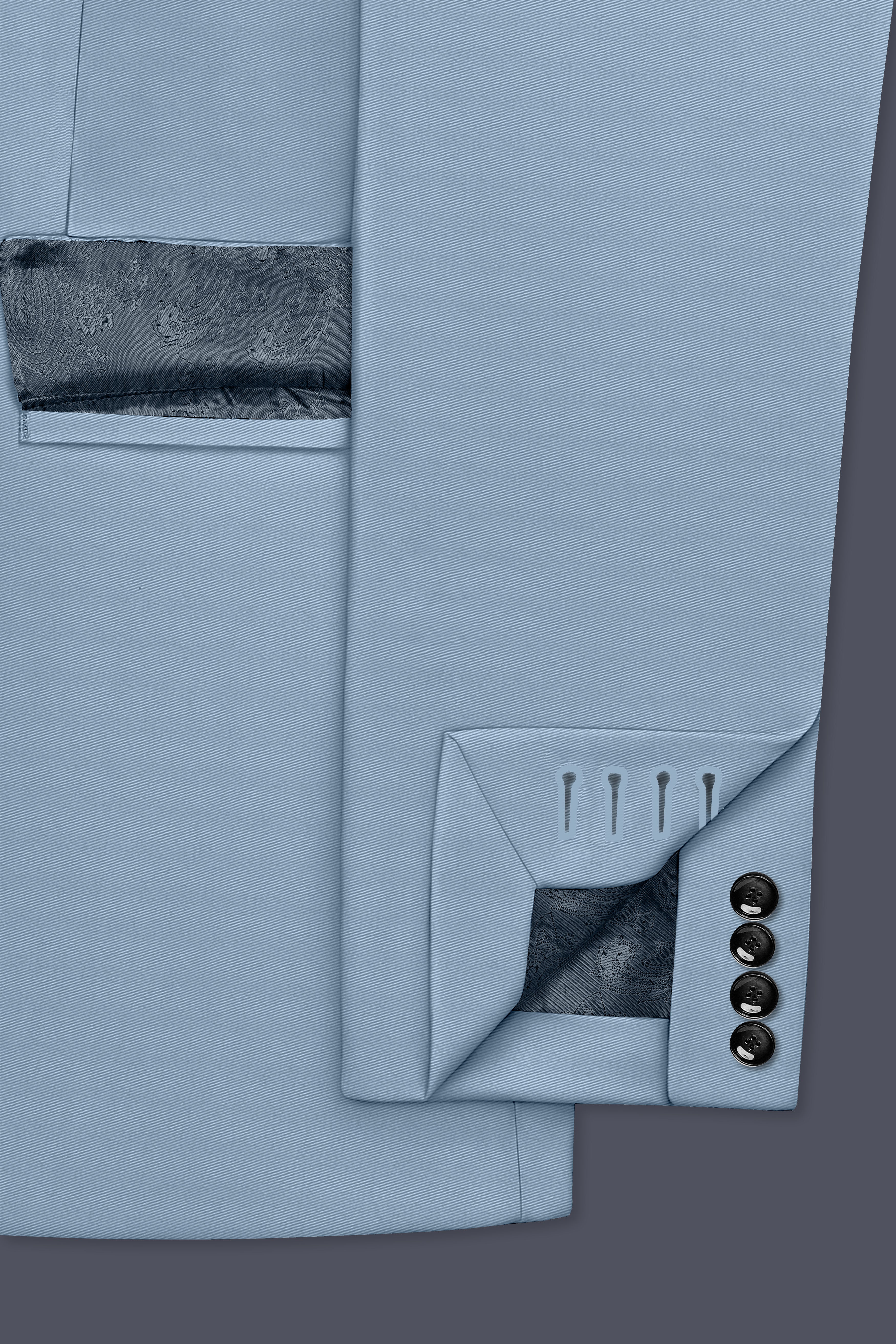 Velcian-Lynch Blue Slight Stretch Subtle Sheen Poly-Viscose Double Breasted Blazer