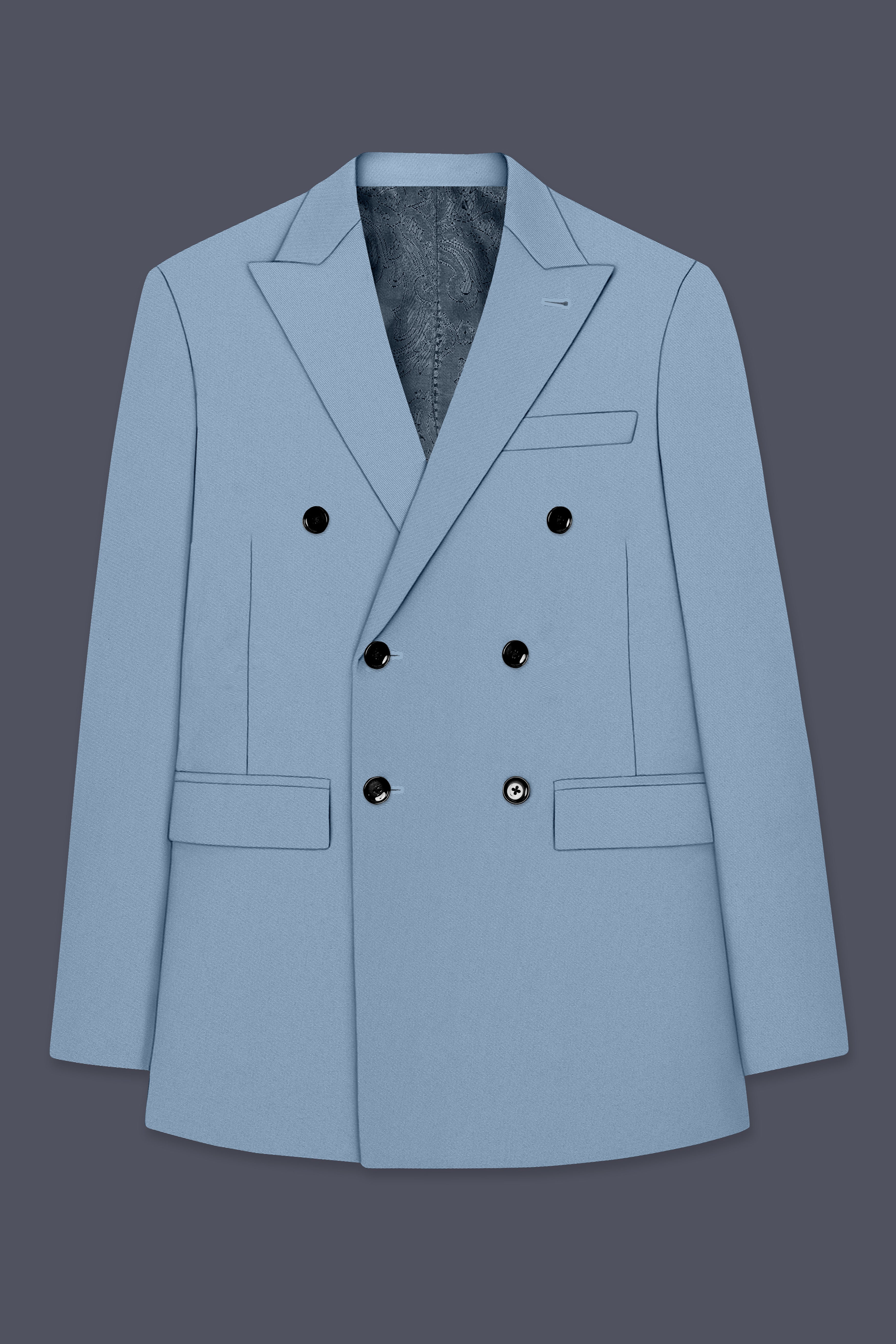 Velcian-Lynch Blue Slight Stretch Subtle Sheen Poly-Viscose Double Breasted Blazer