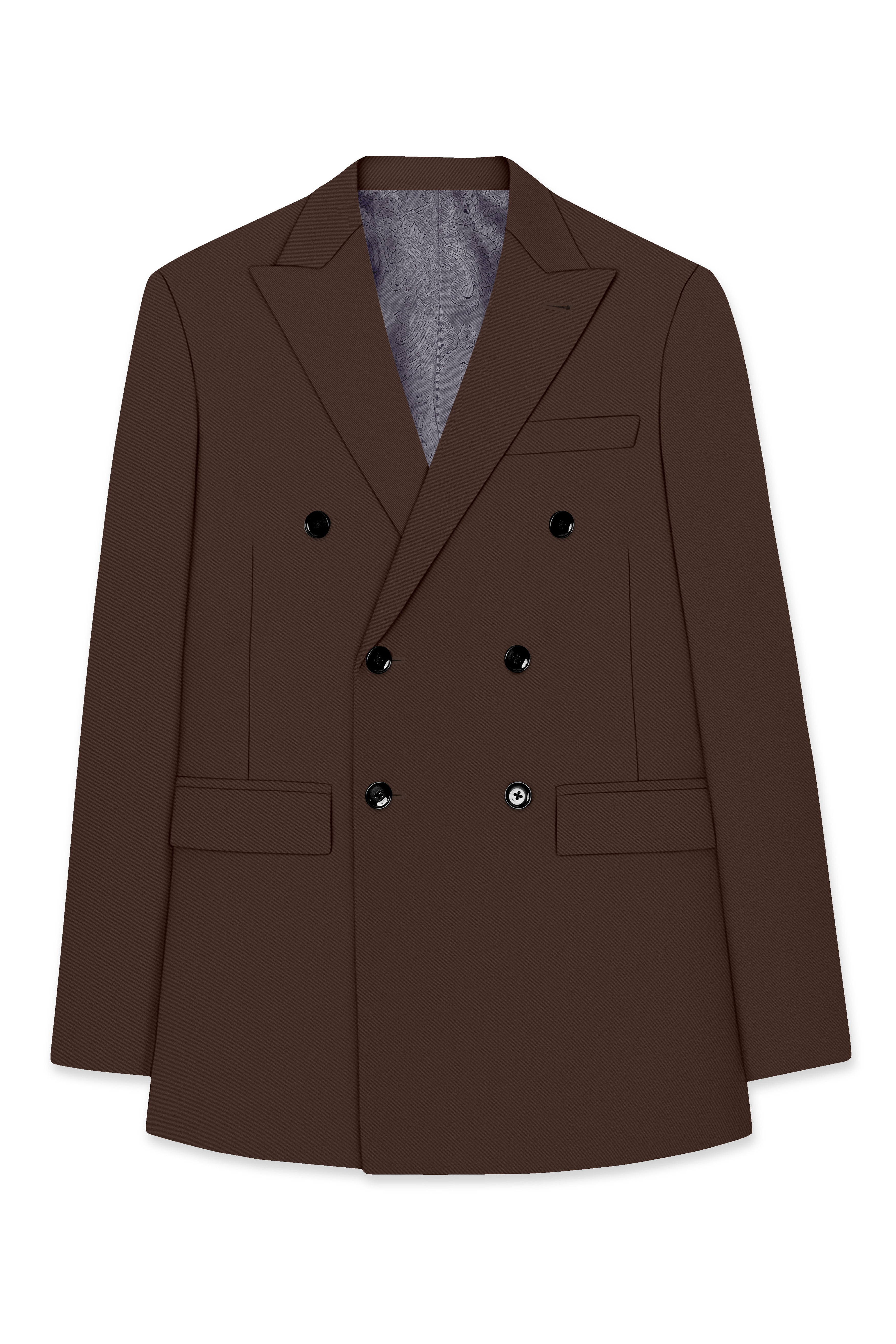 Dunaro-Taupe Brown Slight Stretch Subtle Sheen Poly-Viscose Double Breasted Blazer