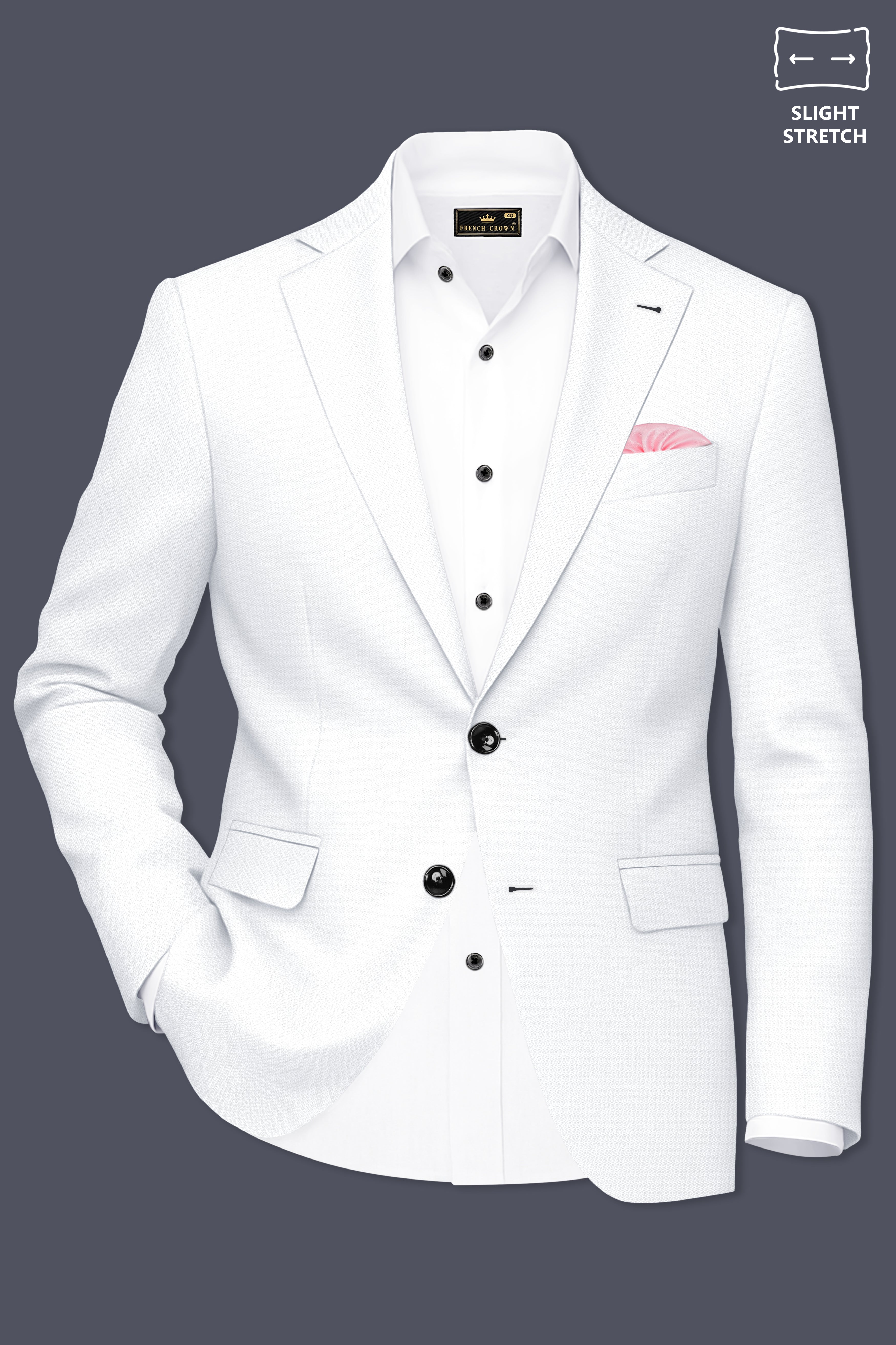 Sterling-Bright White Diamond Textured Wool Rich Slight Stretch Single Breasted Blazer