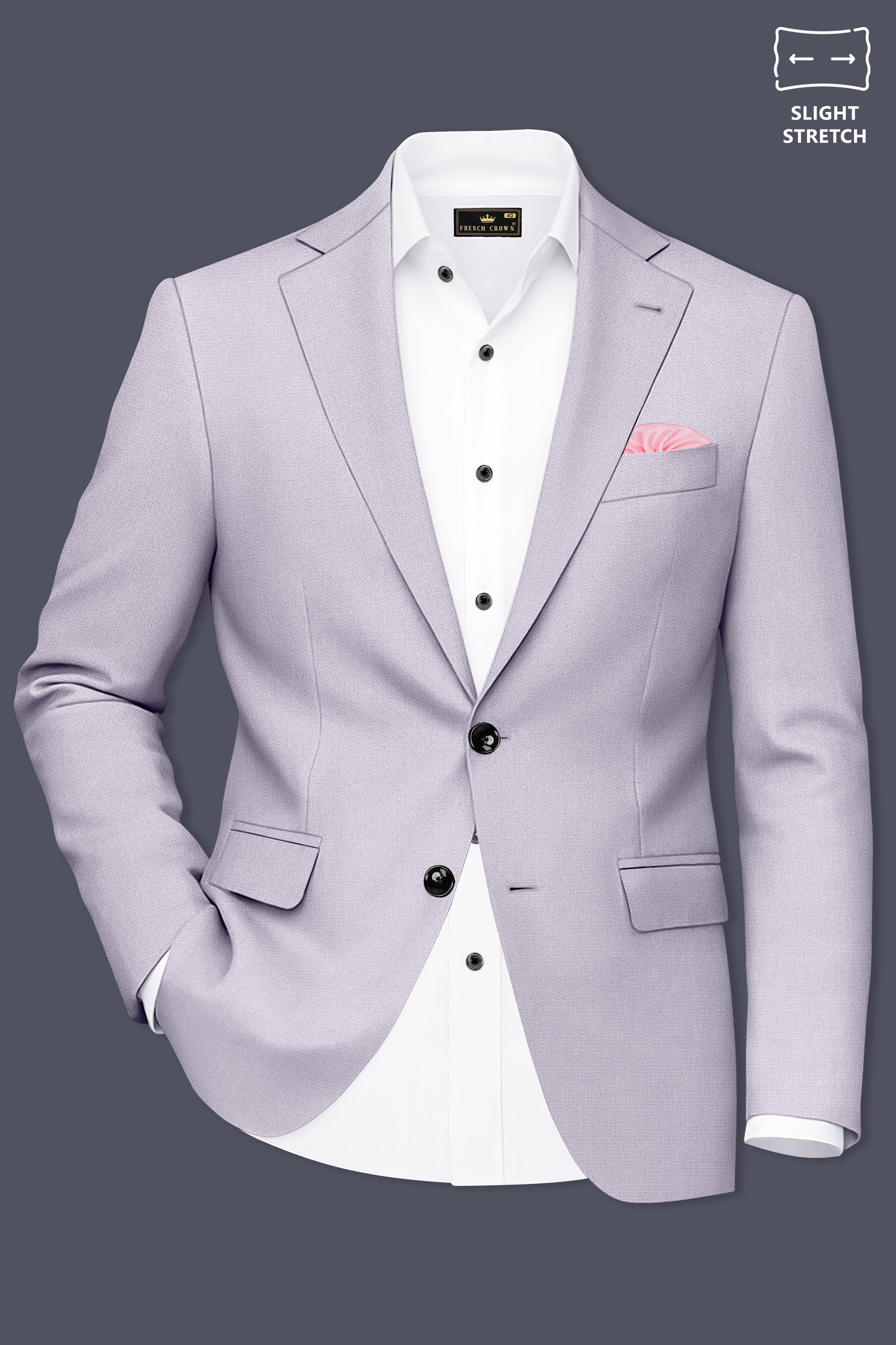 Mist-Spun Pearl Gray Diamond Textured Wool Rich Slight Stretch Single Breasted Blazer