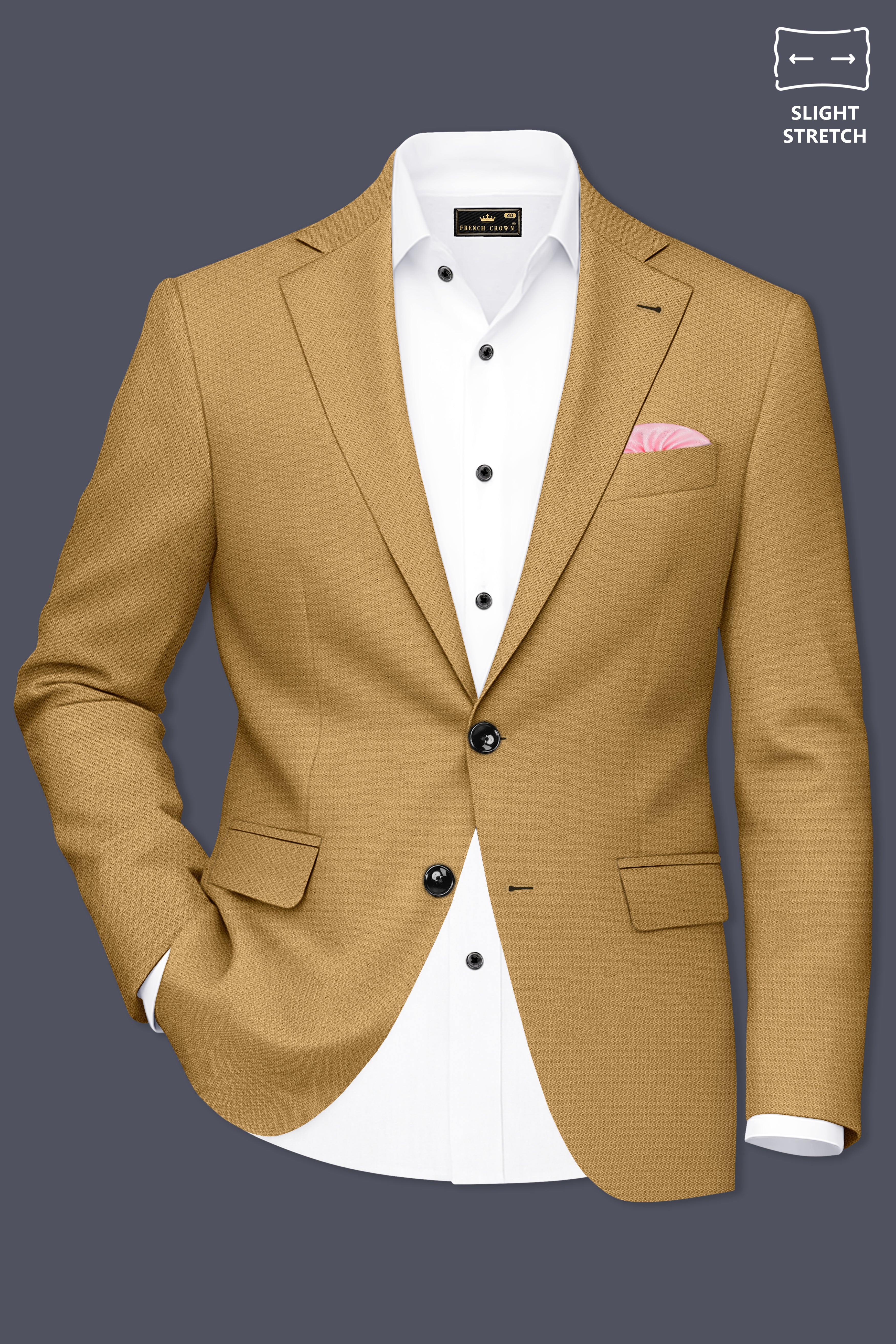 Sienna-Teak Brown Diamond Textured Wool Rich Slight Stretch Single Breasted Blazer
