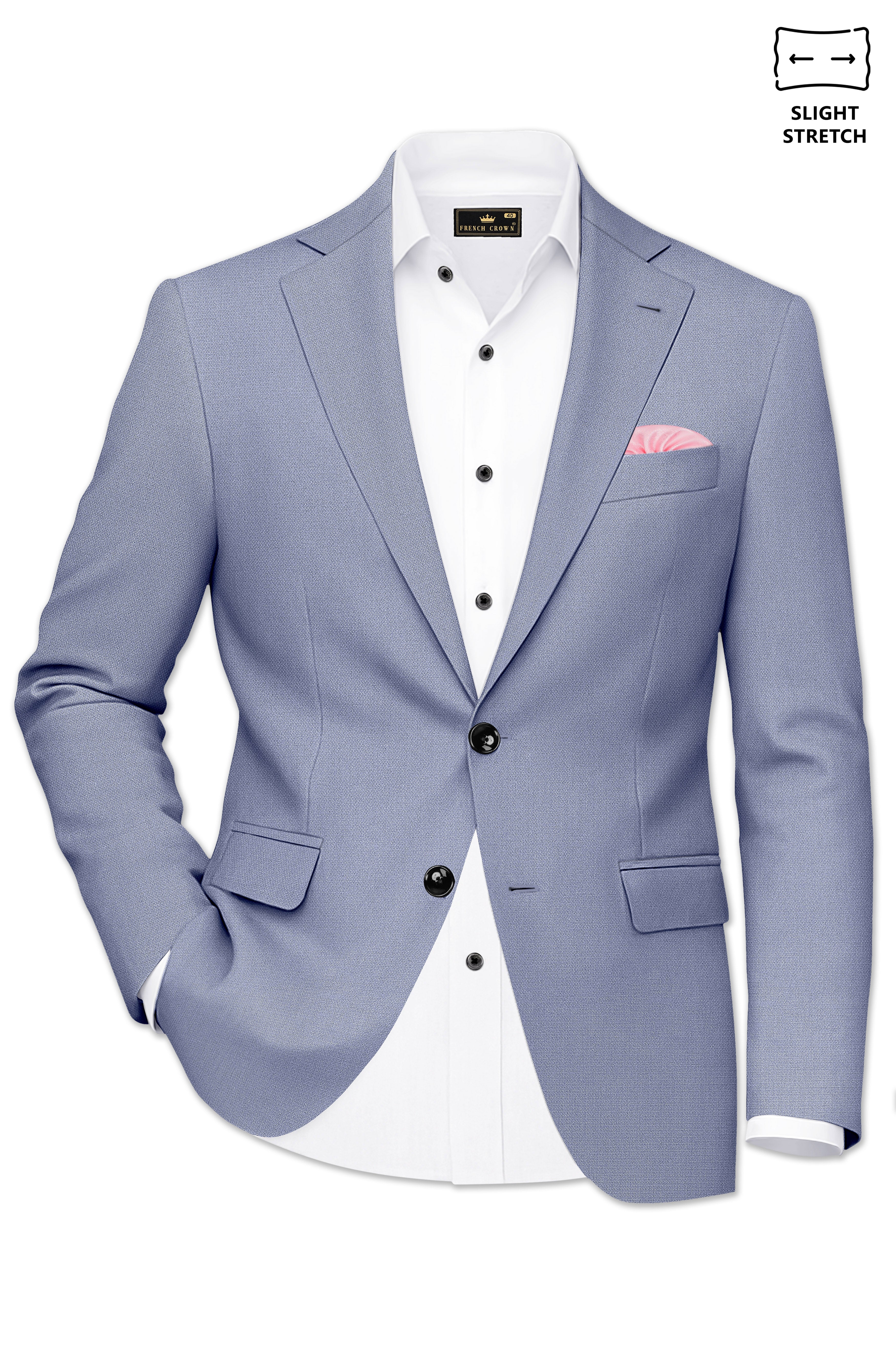 Harbor-Waterloo Blue Diamond Textured Wool Rich Slight Stretch Single Breasted Blazer