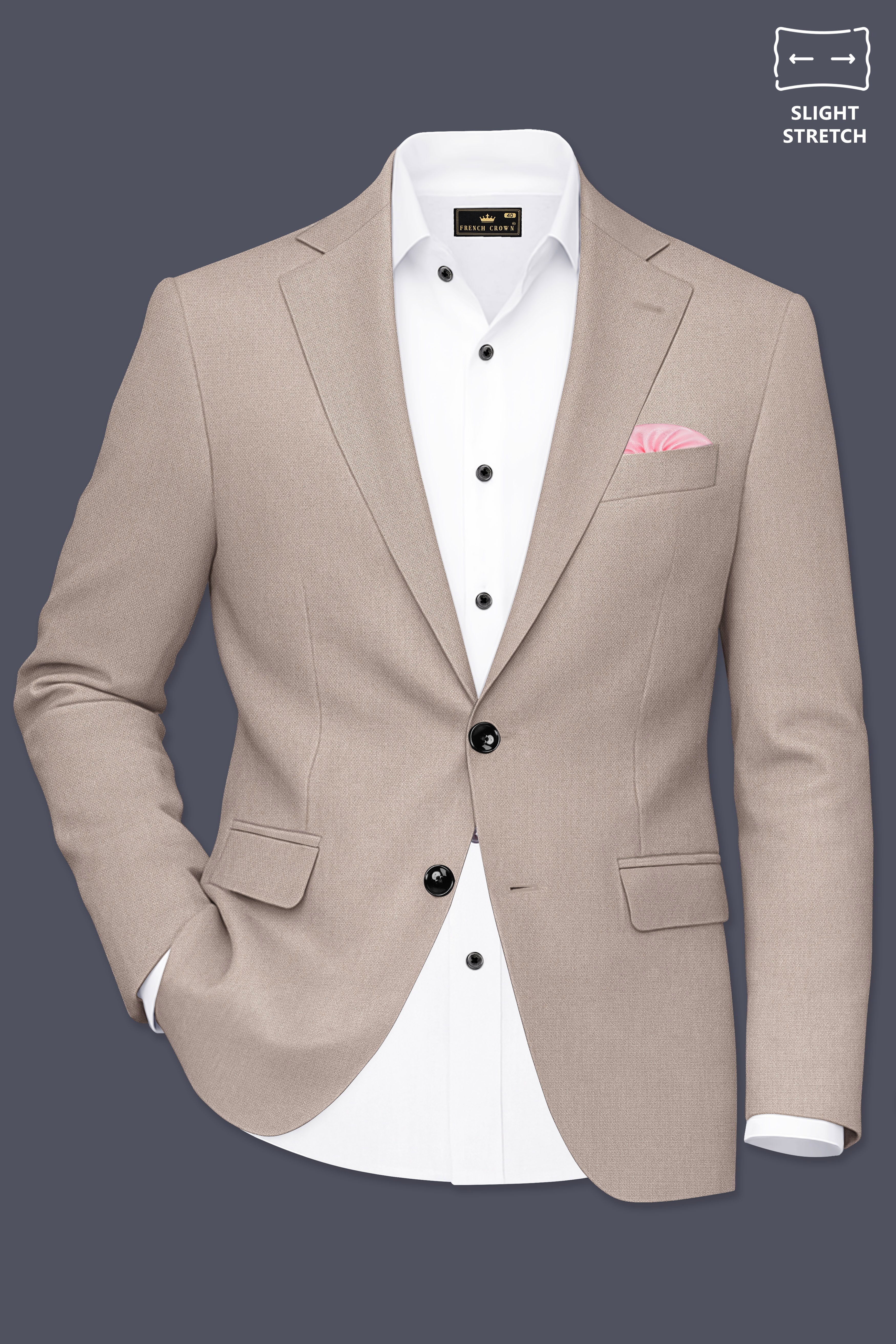 Vellum-Rodeo Cream Diamond Textured Wool Rich Slight Stretch Single Breasted Blazer