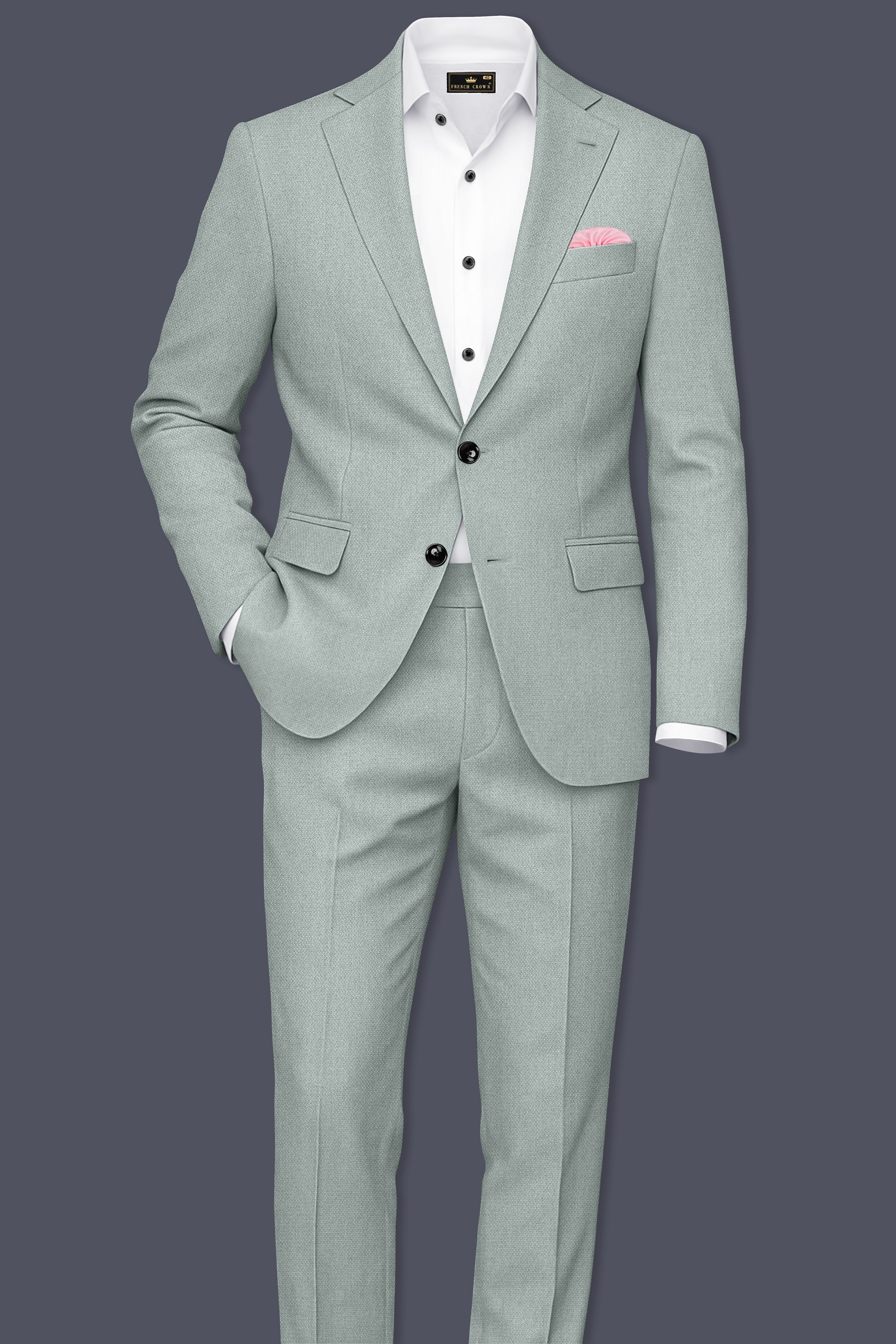 Sylvan-Cascade Green Diamond Textured Wool Rich Slight Stretch Single Breasted Blazer