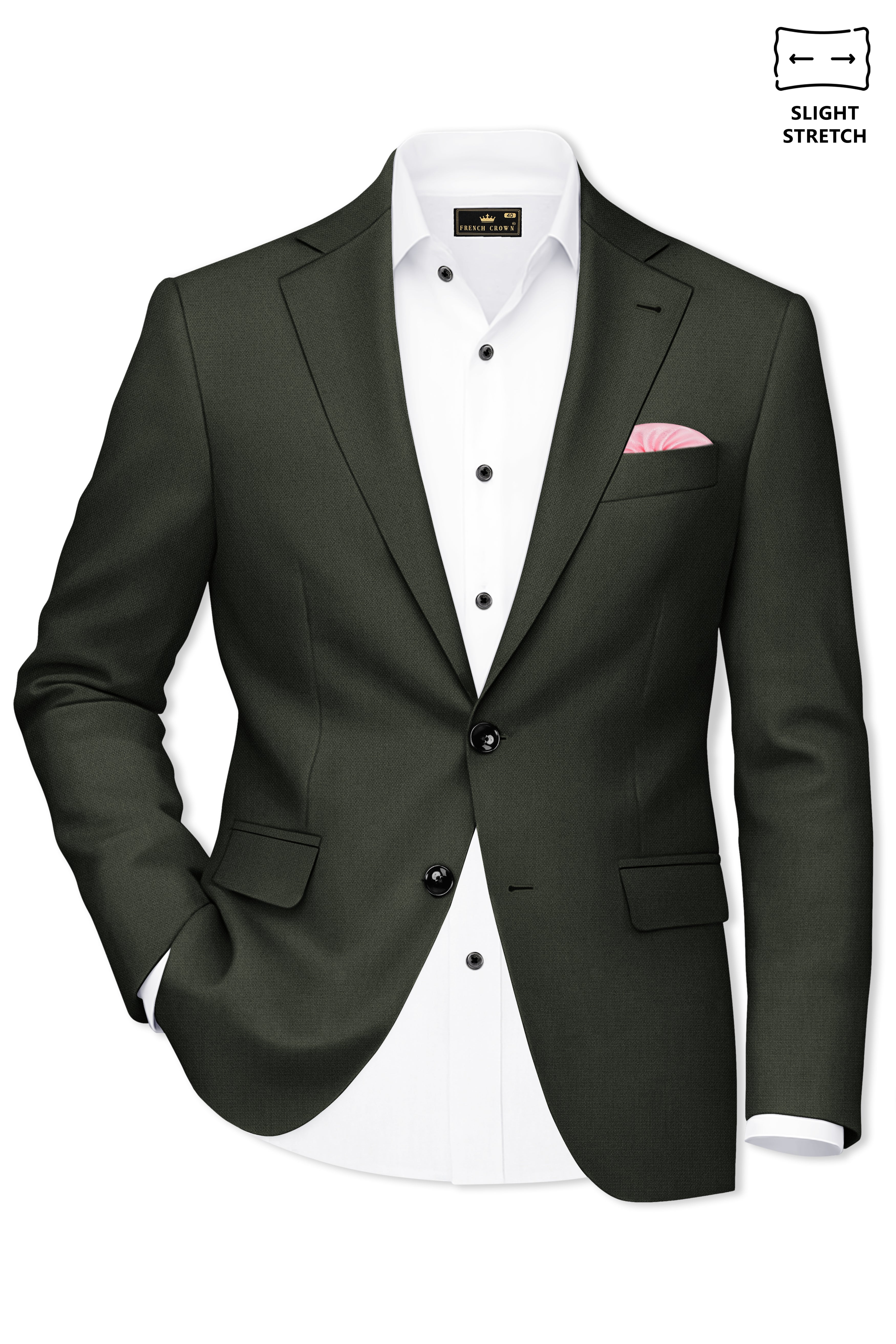Velaro-Rangoon Green Diamond Textured Wool Rich Slight Stretch Single Breasted Blazer