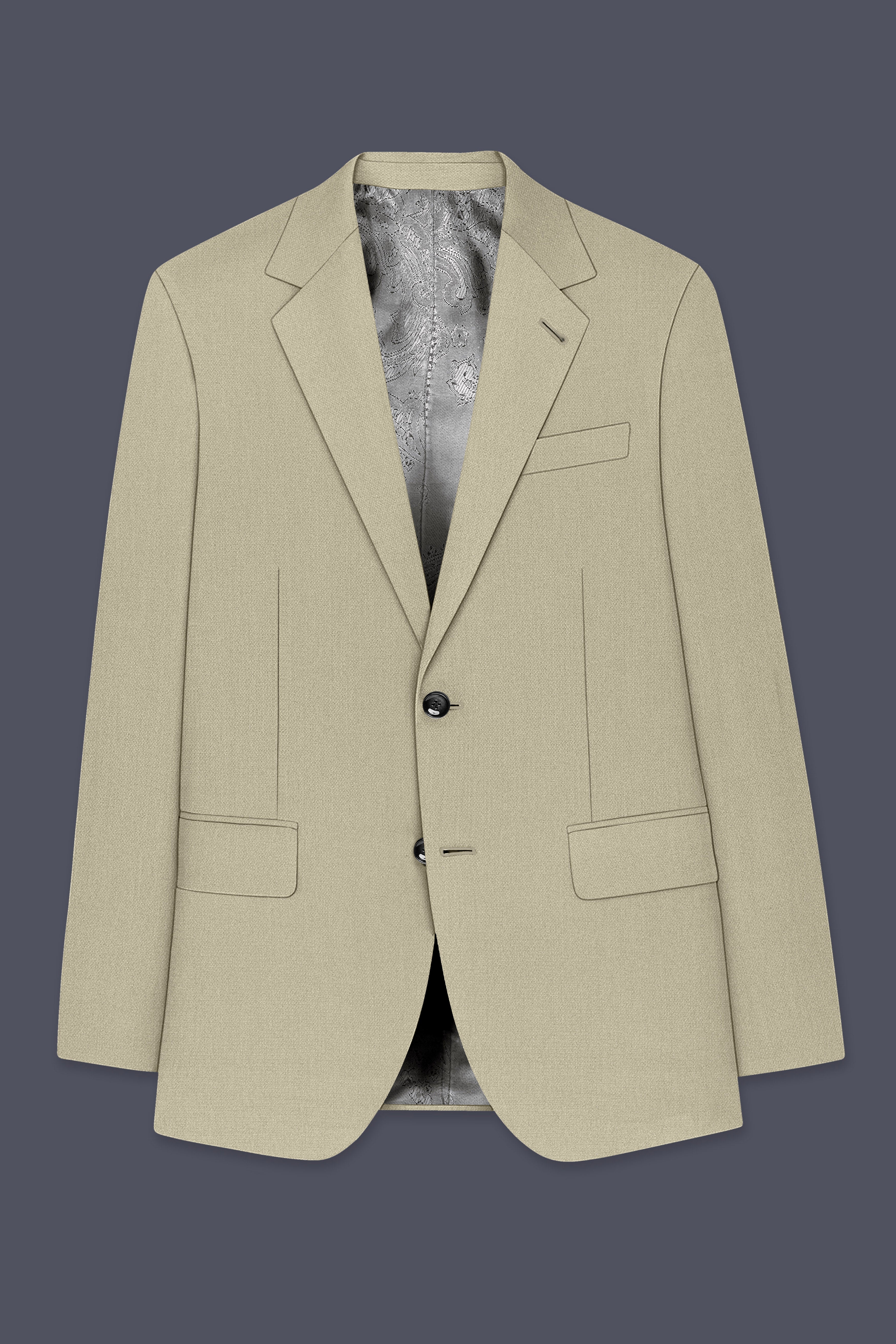 Cedar-Tallow Green Diamond Textured Wool Rich Slight Stretch Single Breasted Blazer