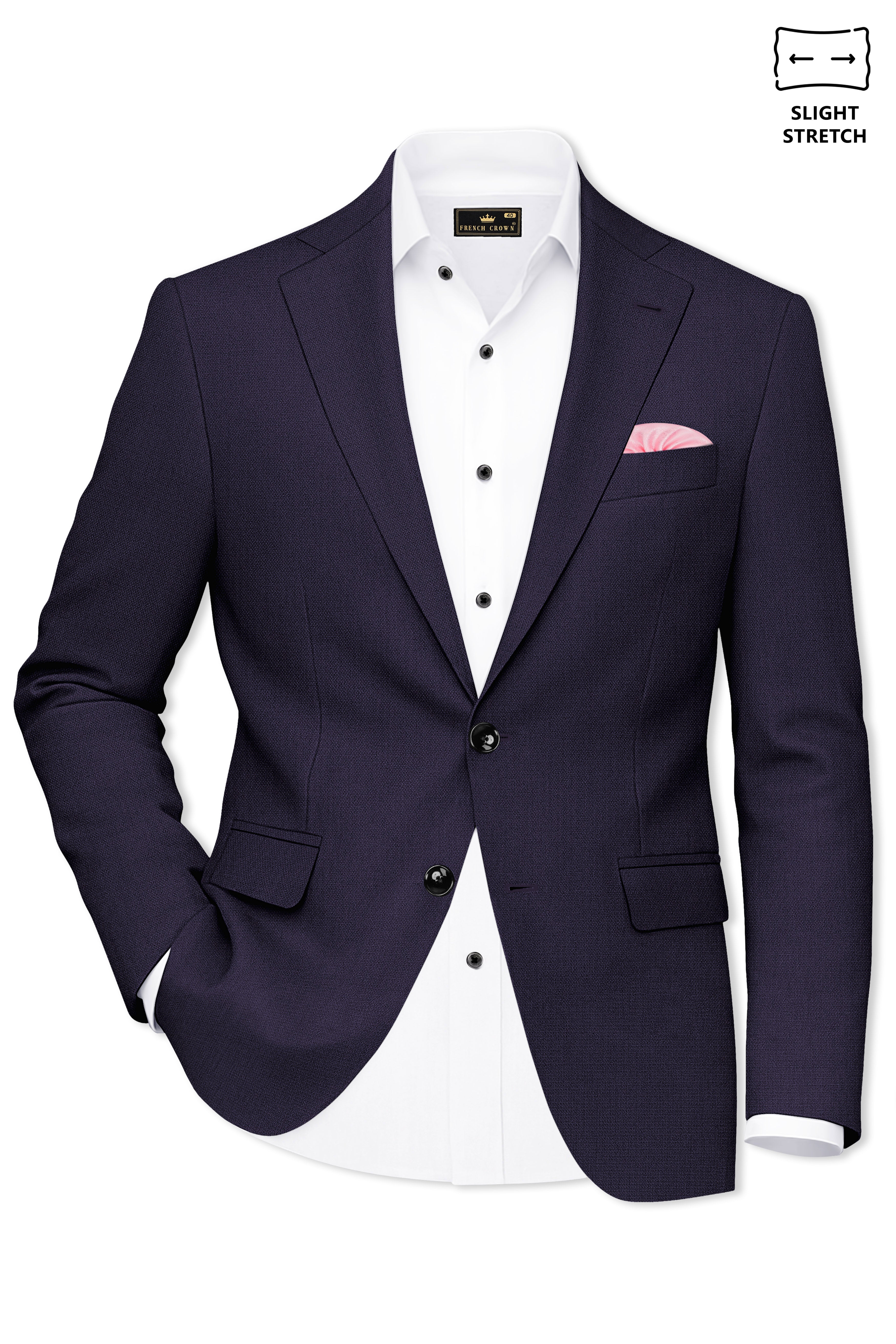 Vesper-Bastille Purple Diamond Textured Wool Rich Slight Stretch Single Breasted Blazer