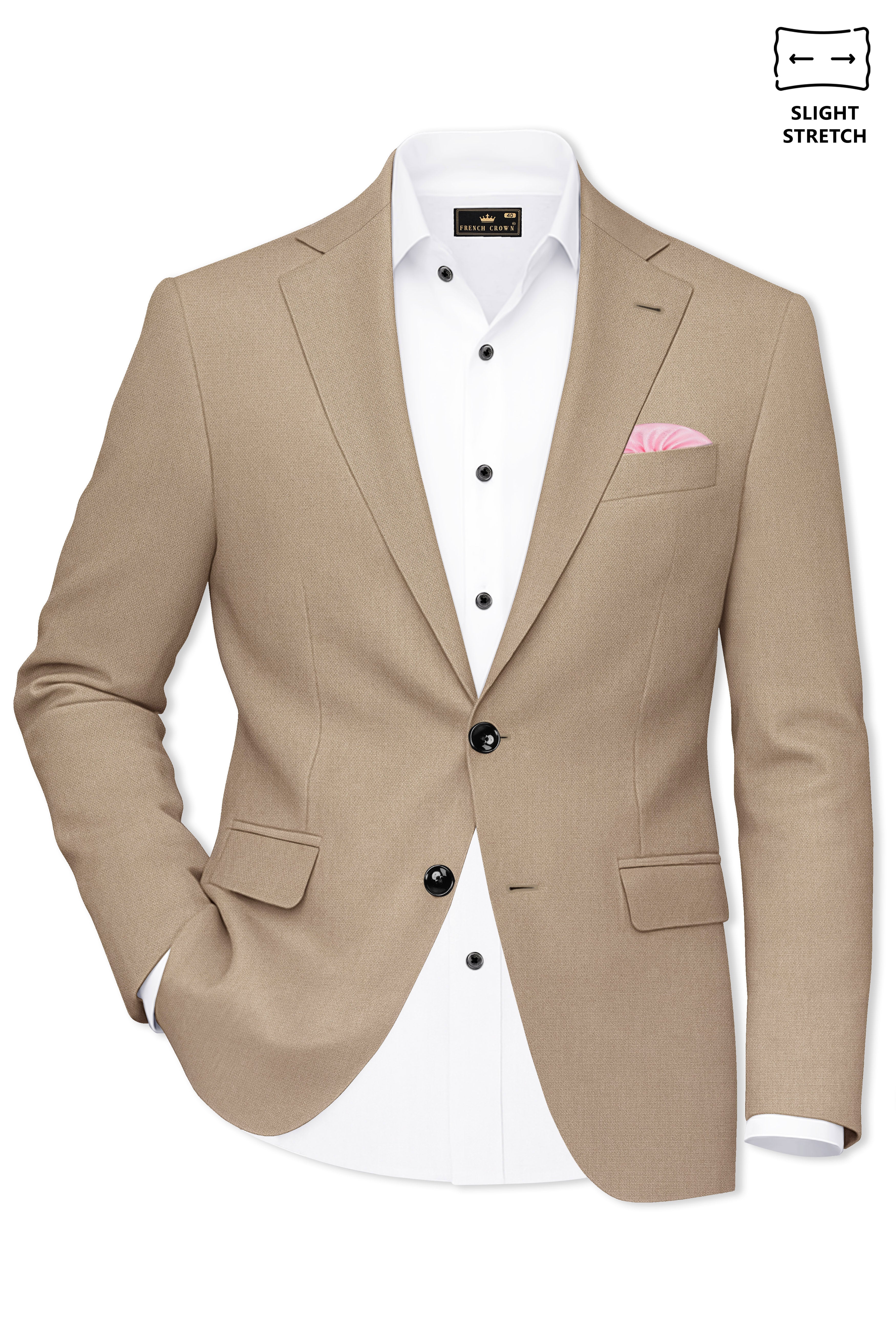 Sable-Mongoose Cream Diamond Textured Wool Rich Slight Stretch Single Breasted Blazer