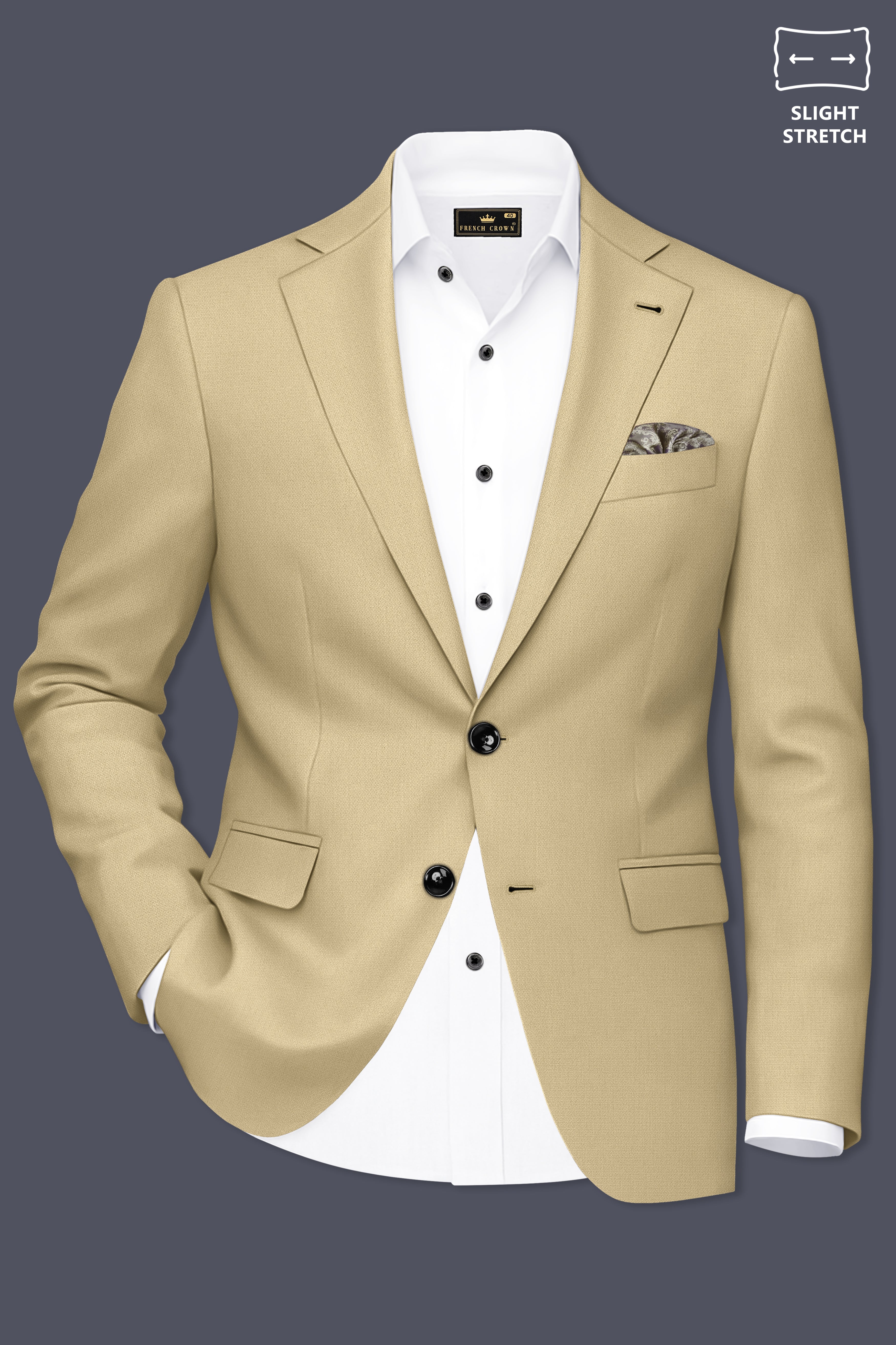 Sable-Mongoose Cream Diamond Textured Wool Rich Slight Stretch Single Breasted Blazer