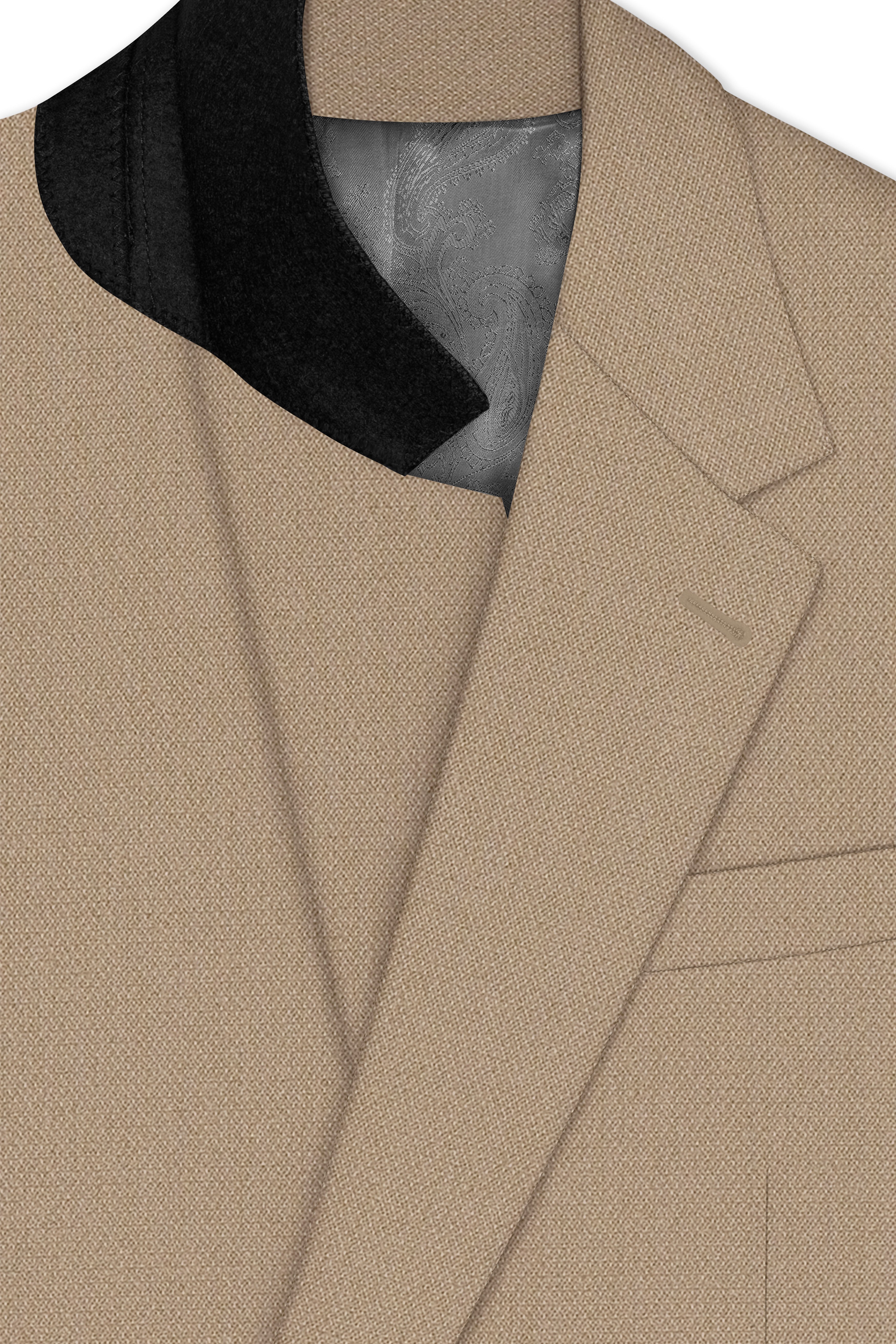 Sable-Mongoose Cream Diamond Textured Wool Rich Slight Stretch Single Breasted Blazer