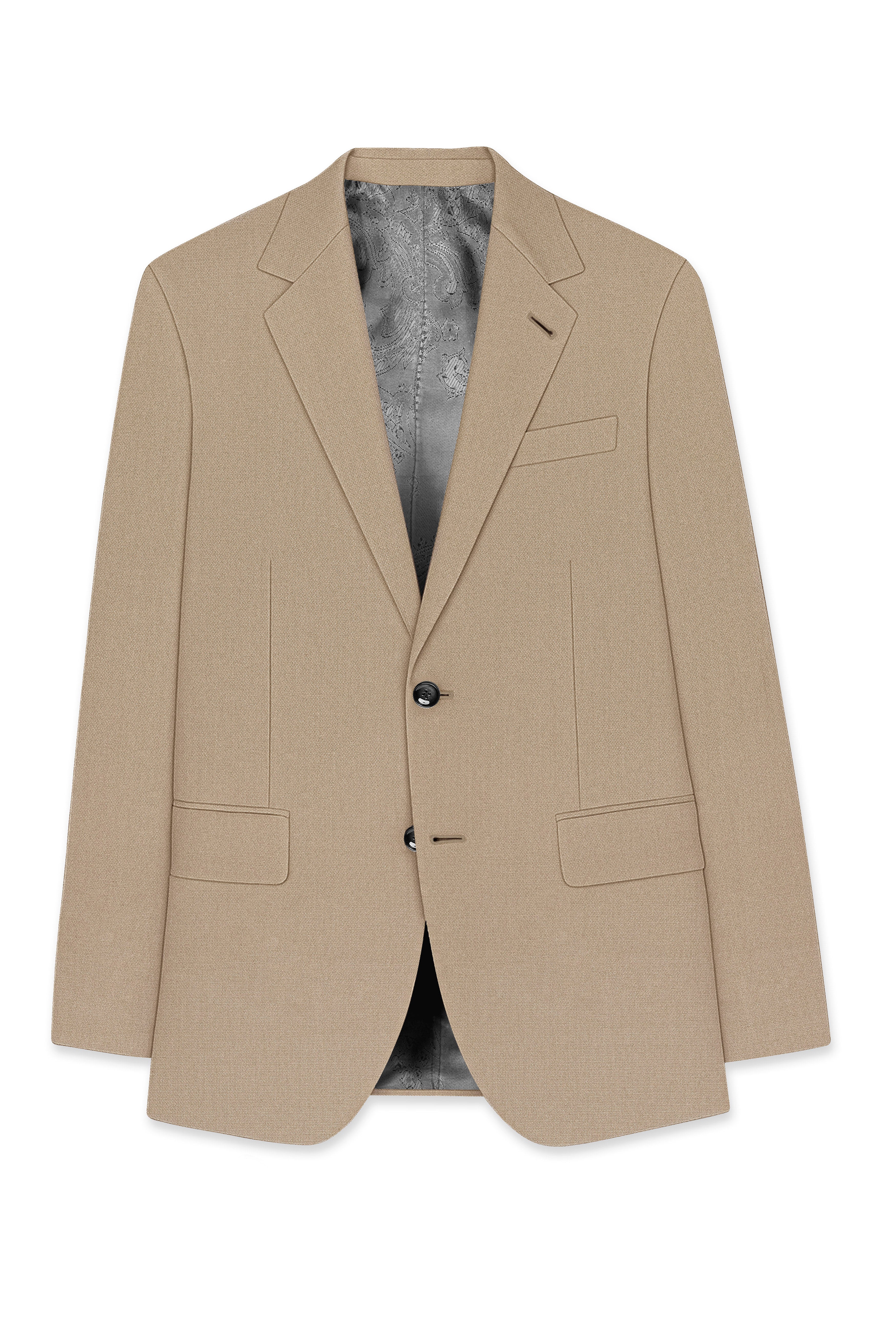 Sable-Mongoose Cream Diamond Textured Wool Rich Slight Stretch Single Breasted Blazer