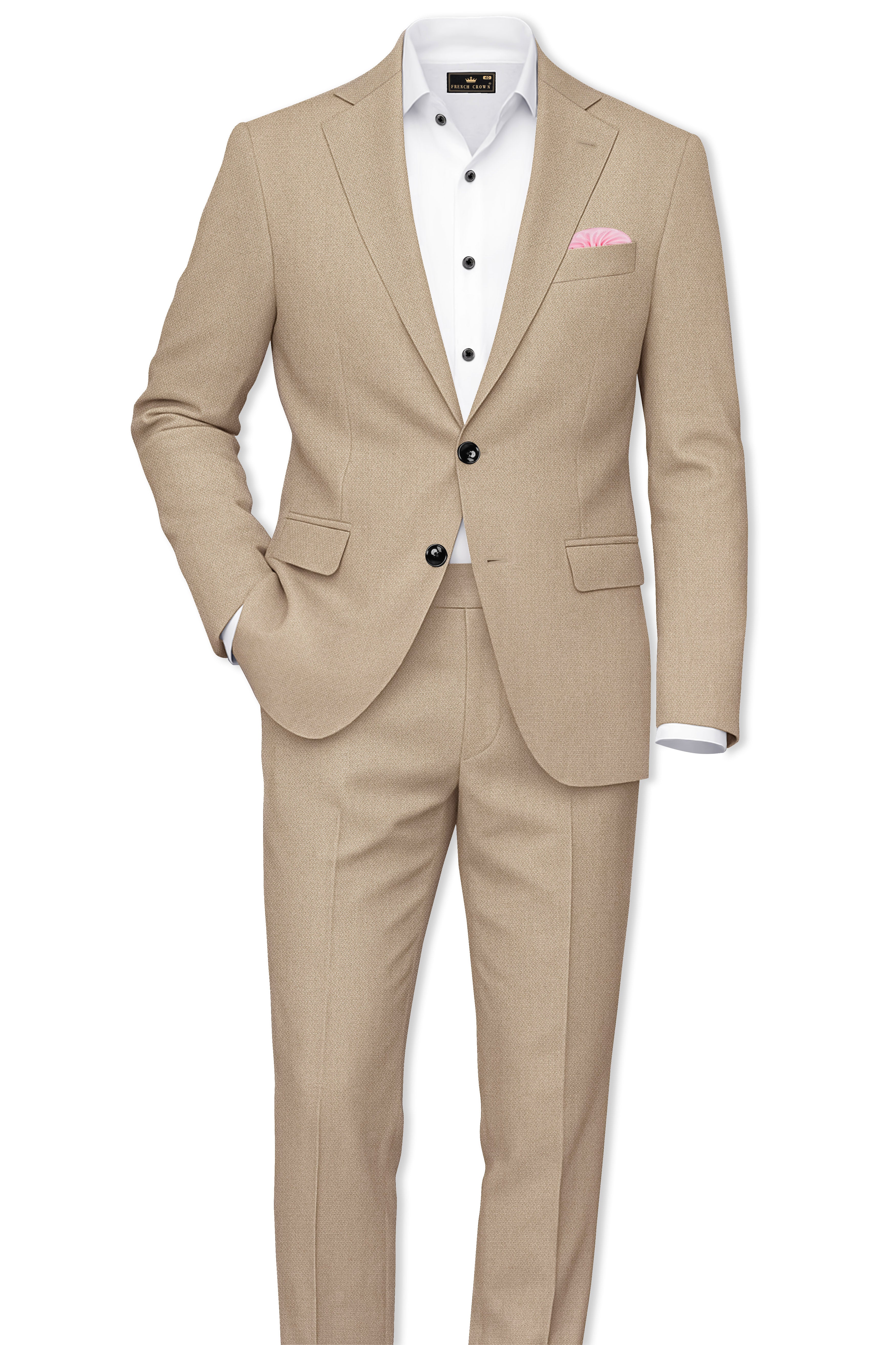 Sable-Mongoose Cream Diamond Textured Wool Rich Slight Stretch Single Breasted Blazer