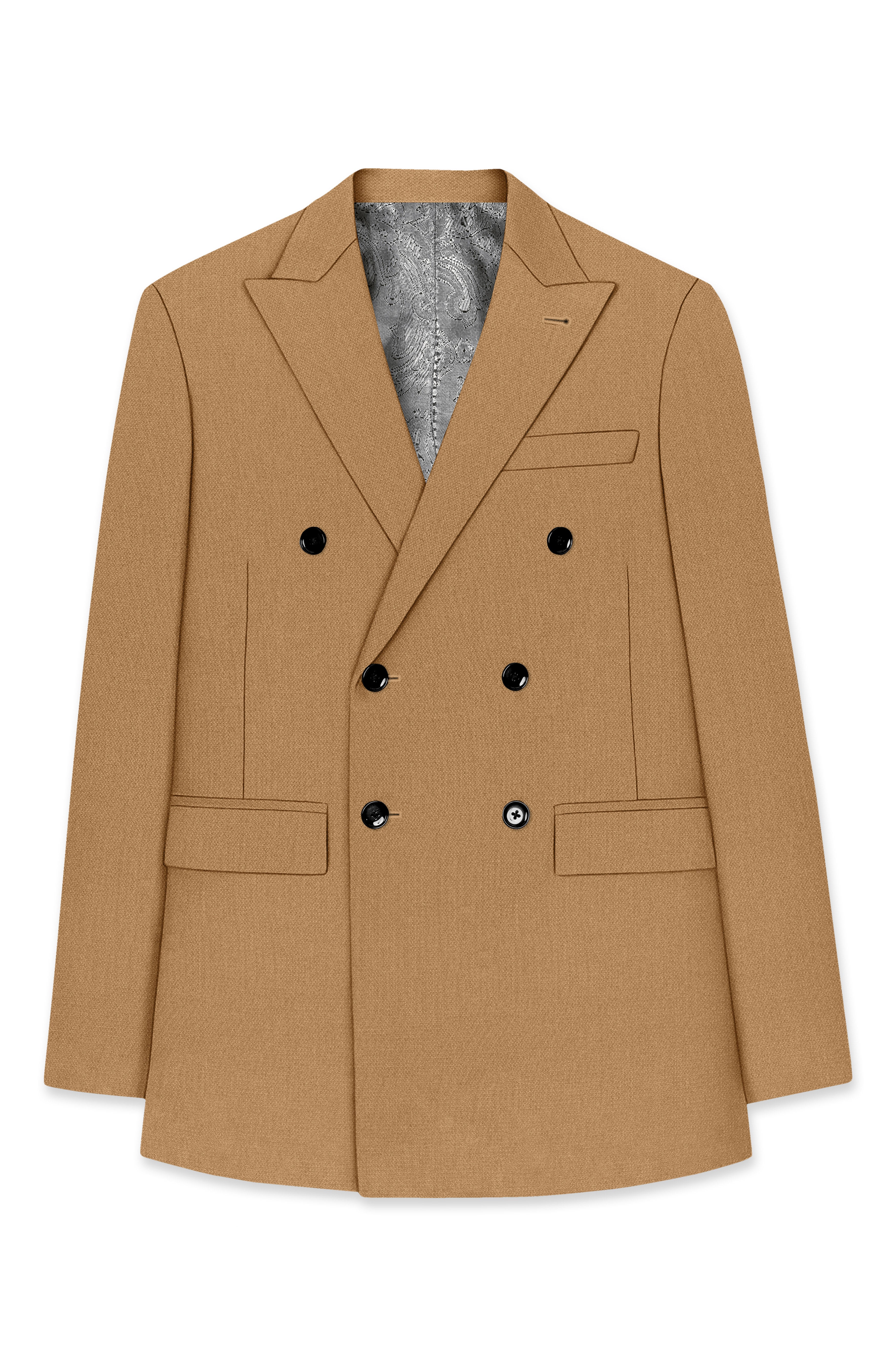 Sienna-Teak Brown Diamond Textured Wool Rich Slight Stretch Double Breasted Blazer