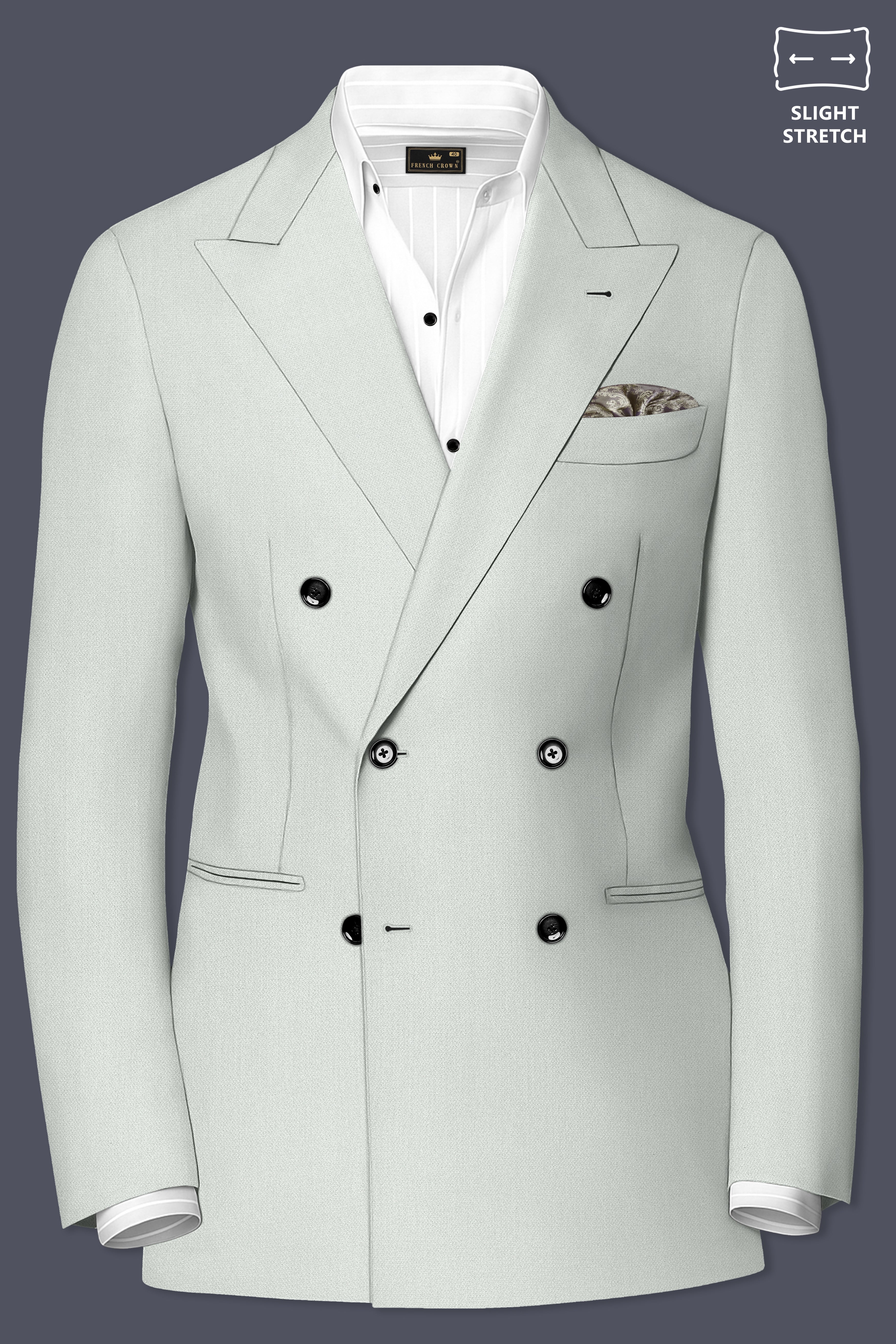 Regent-Noble Gray Diamond Textured Wool Rich Slight Stretch Double Breasted Blazer