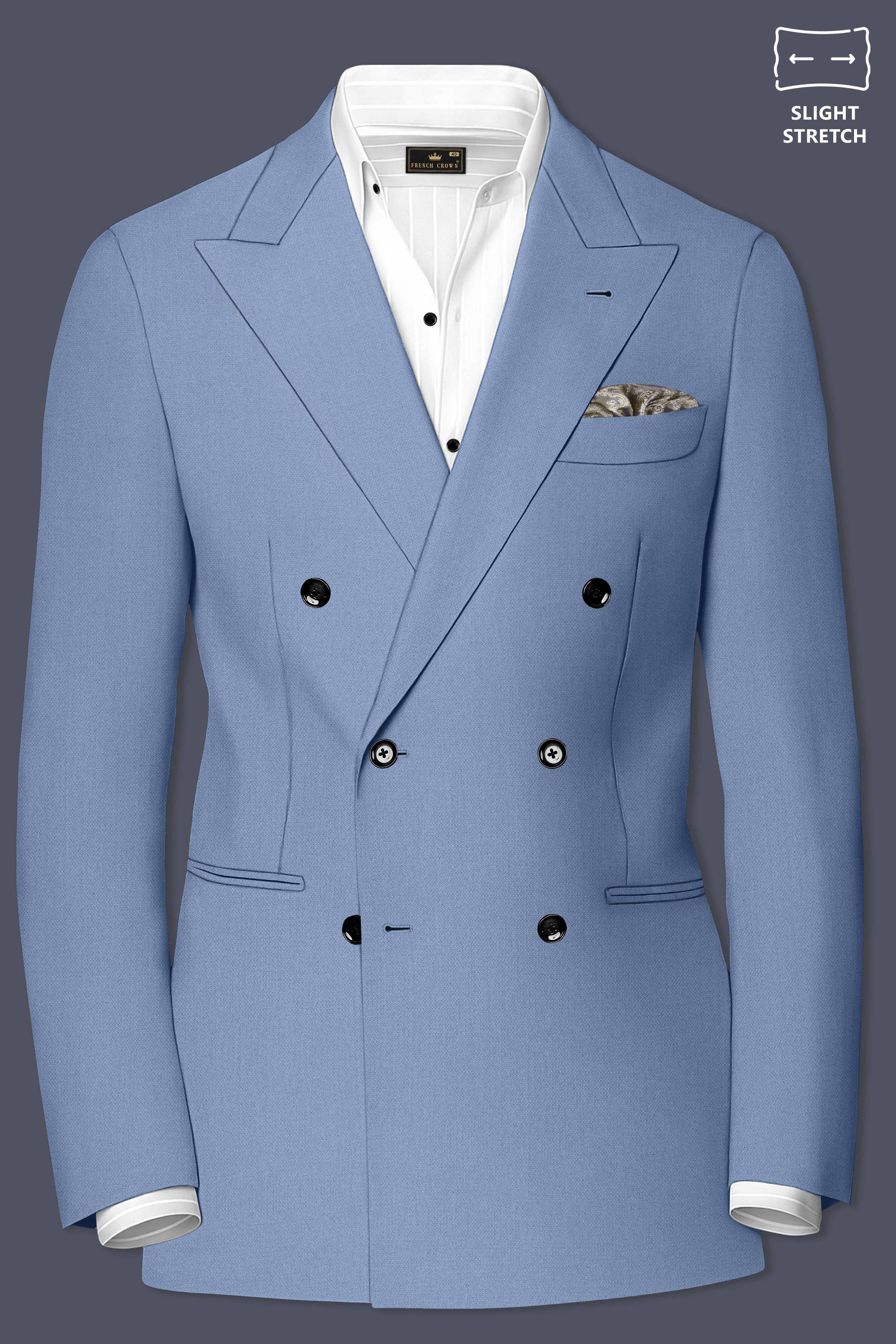 Harbor-Waterloo Blue Diamond Textured Wool Rich Slight Stretch Double Breasted Blazer