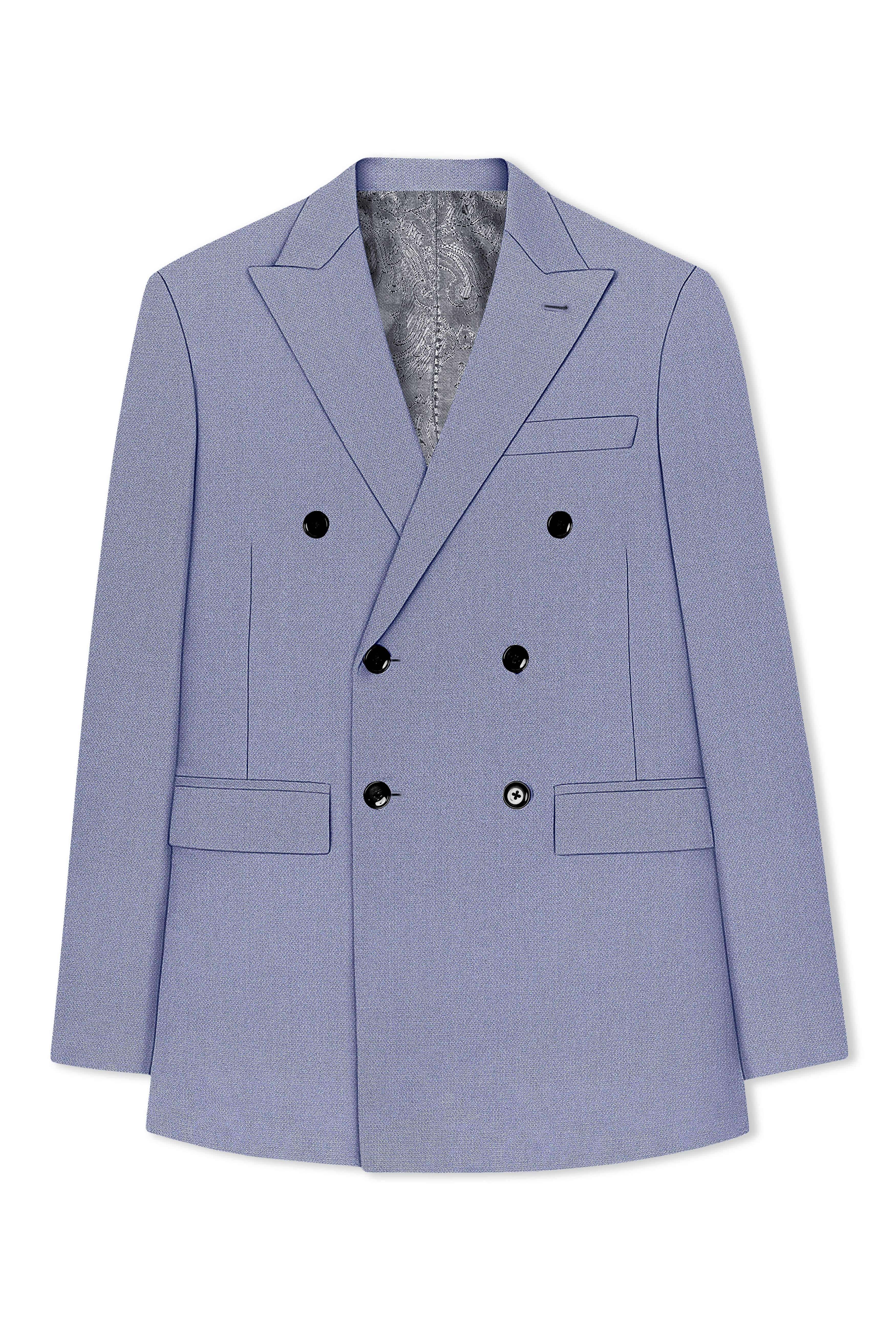 Harbor-Waterloo Blue Diamond Textured Wool Rich Slight Stretch Double Breasted Blazer