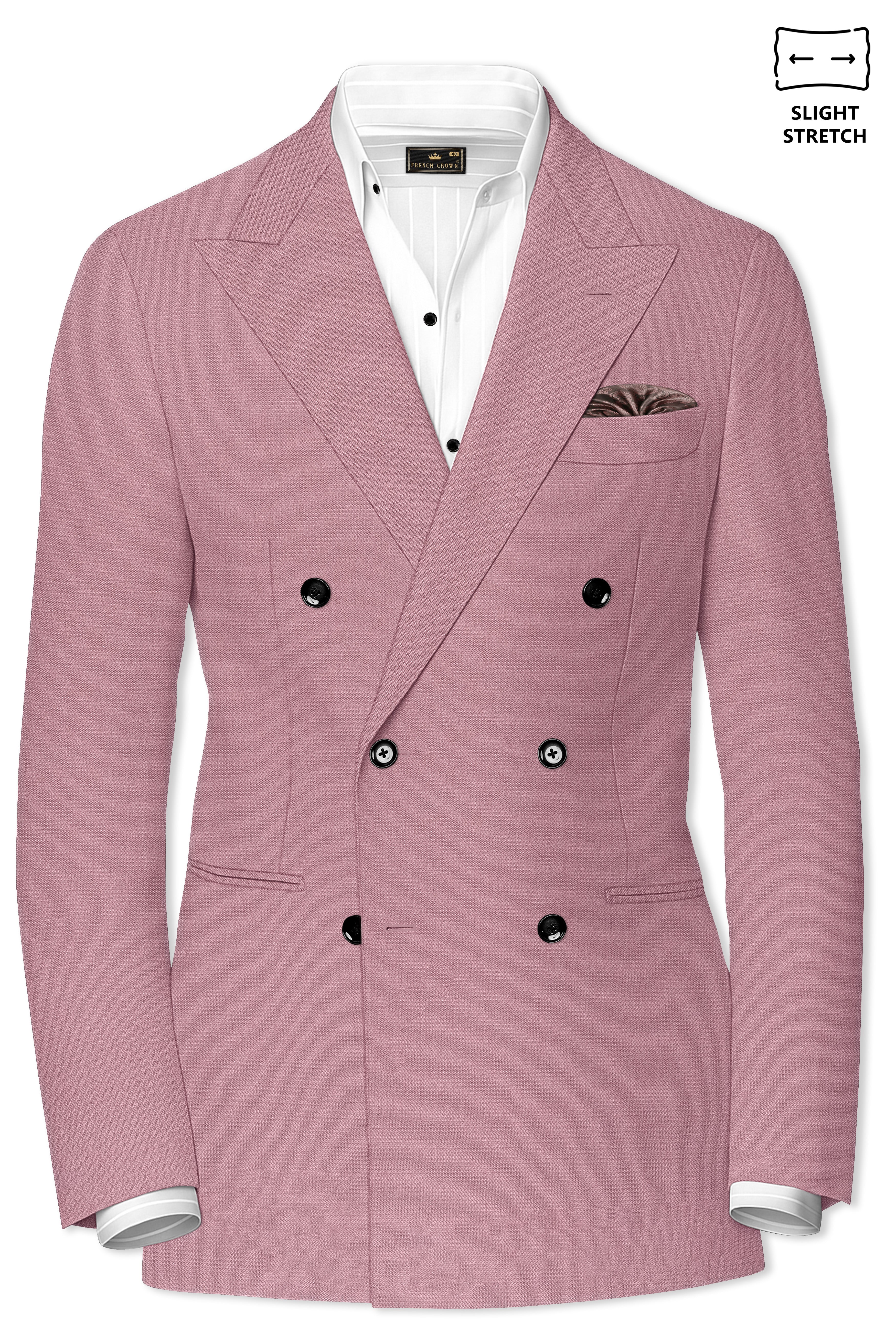 Aurore-Brandy Rose Pink Diamond Textured Wool Rich Slight Stretch Double Breasted Blazer
