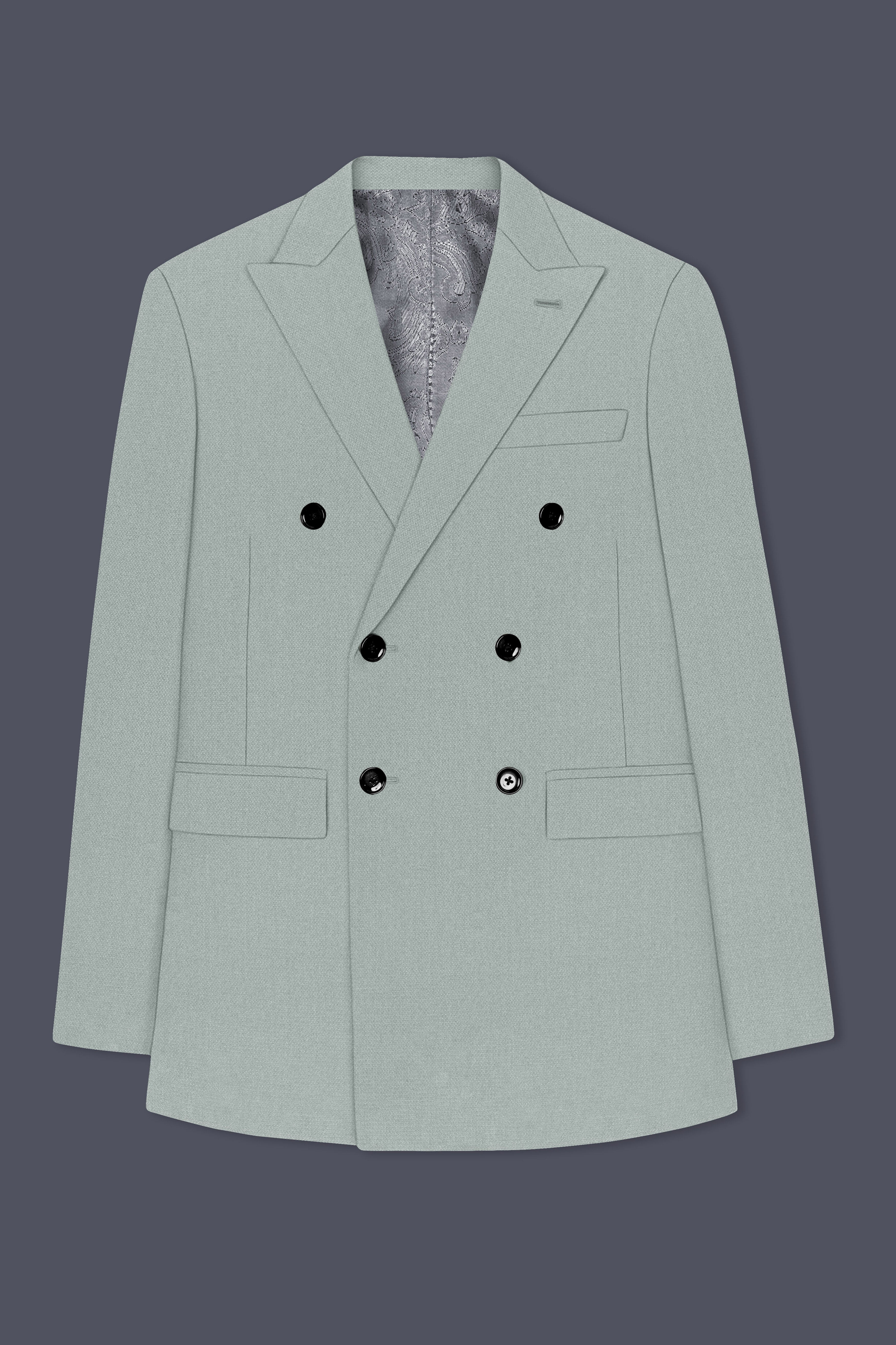 Sylvan-Cascade Green Diamond Textured Wool Rich Slight Stretch Double Breasted Blazer
