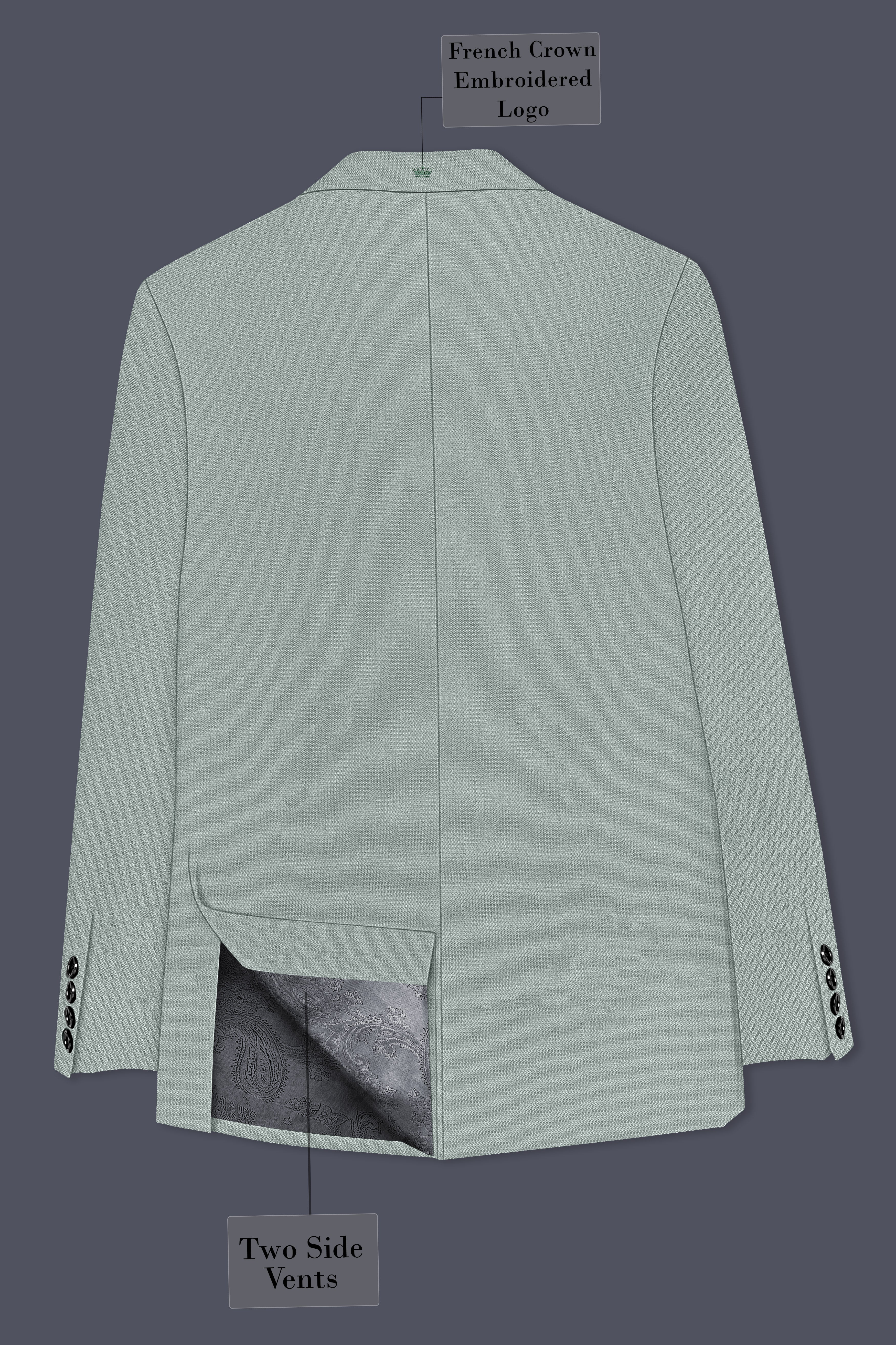 Sylvan-Cascade Green Diamond Textured Wool Rich Slight Stretch Double Breasted Blazer