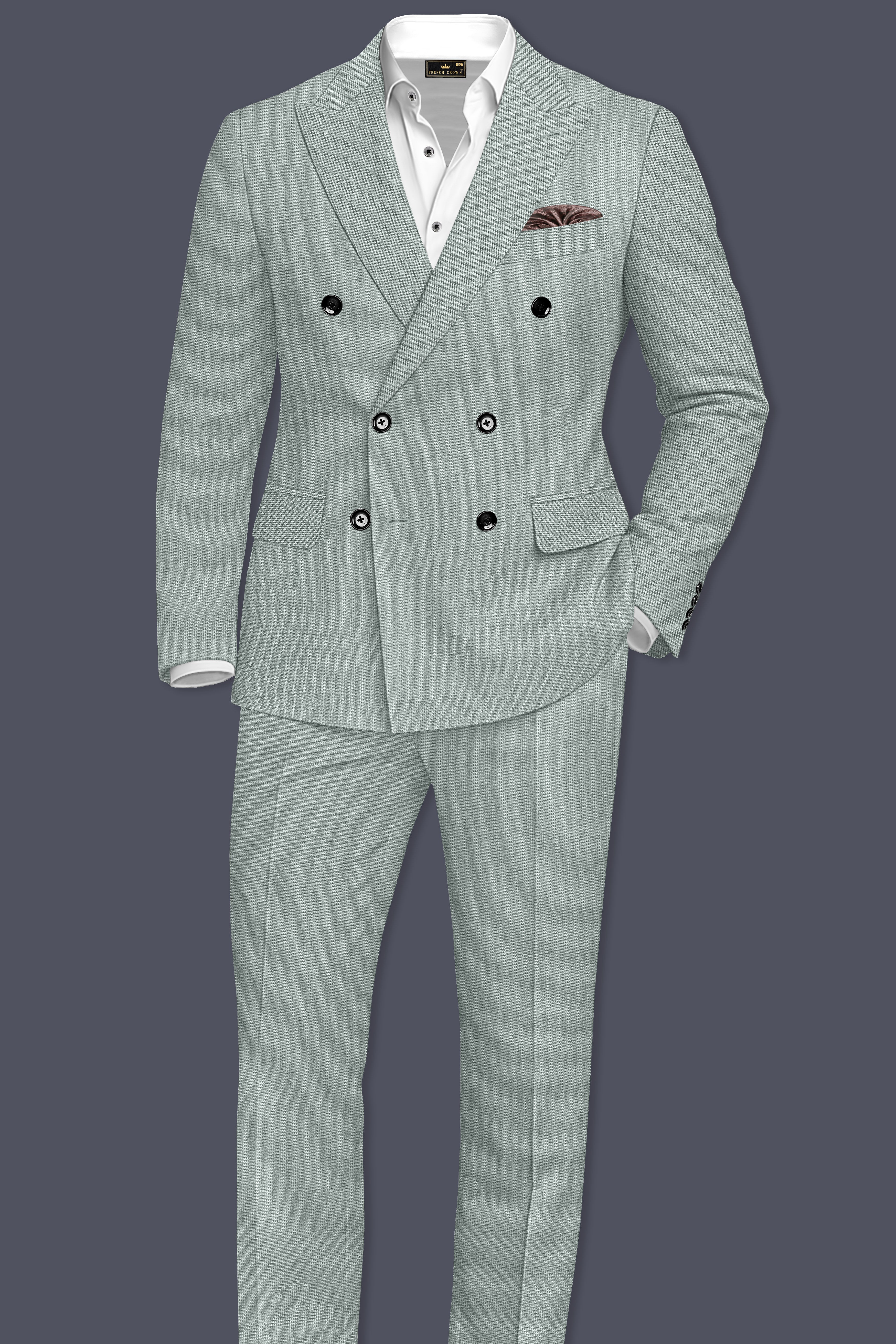 Sylvan-Cascade Green Diamond Textured Wool Rich Slight Stretch Double Breasted Blazer