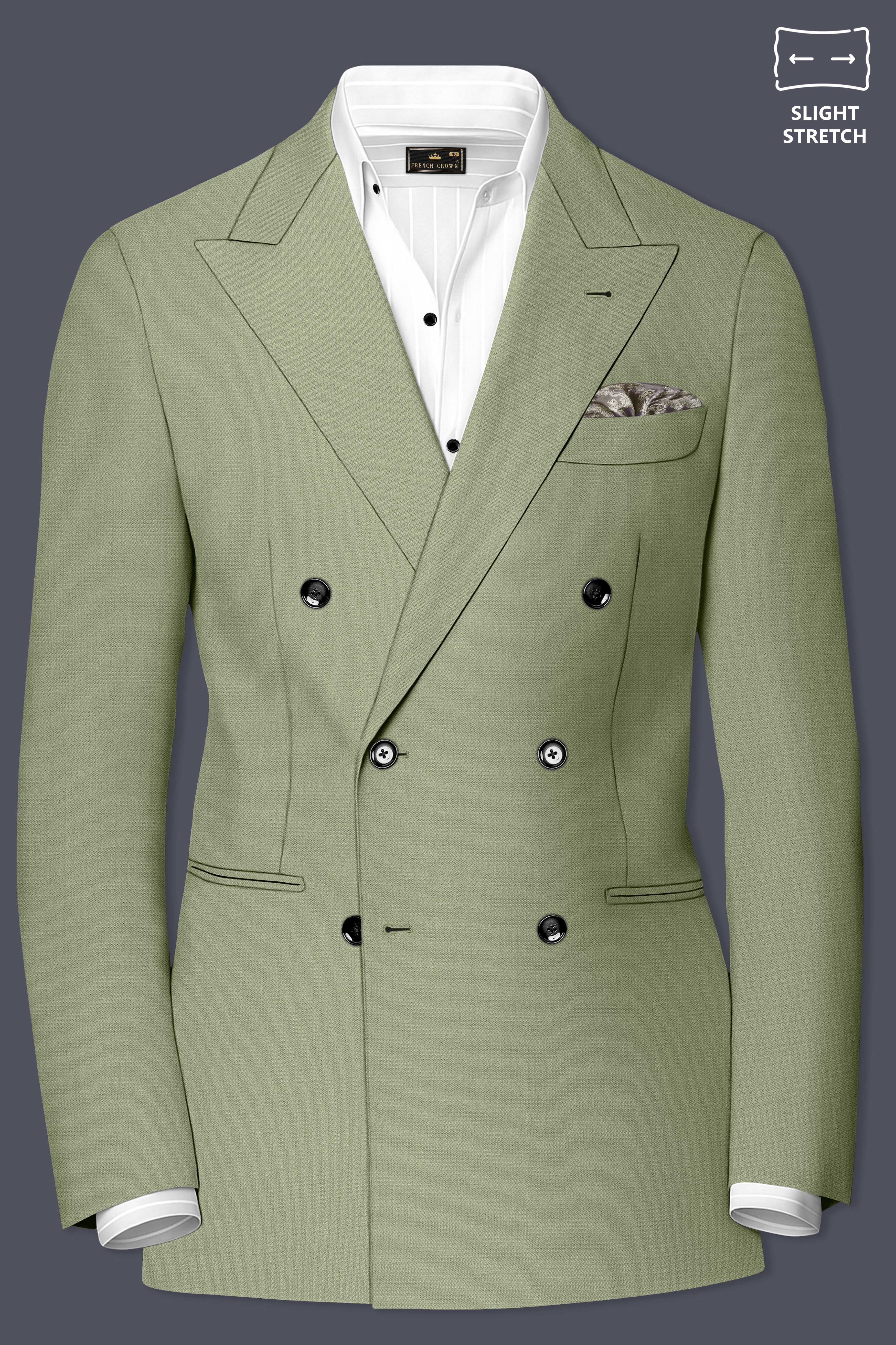 Verdo-Pablo Green Diamond Textured Wool Rich Slight Stretch Double Breasted Blazer