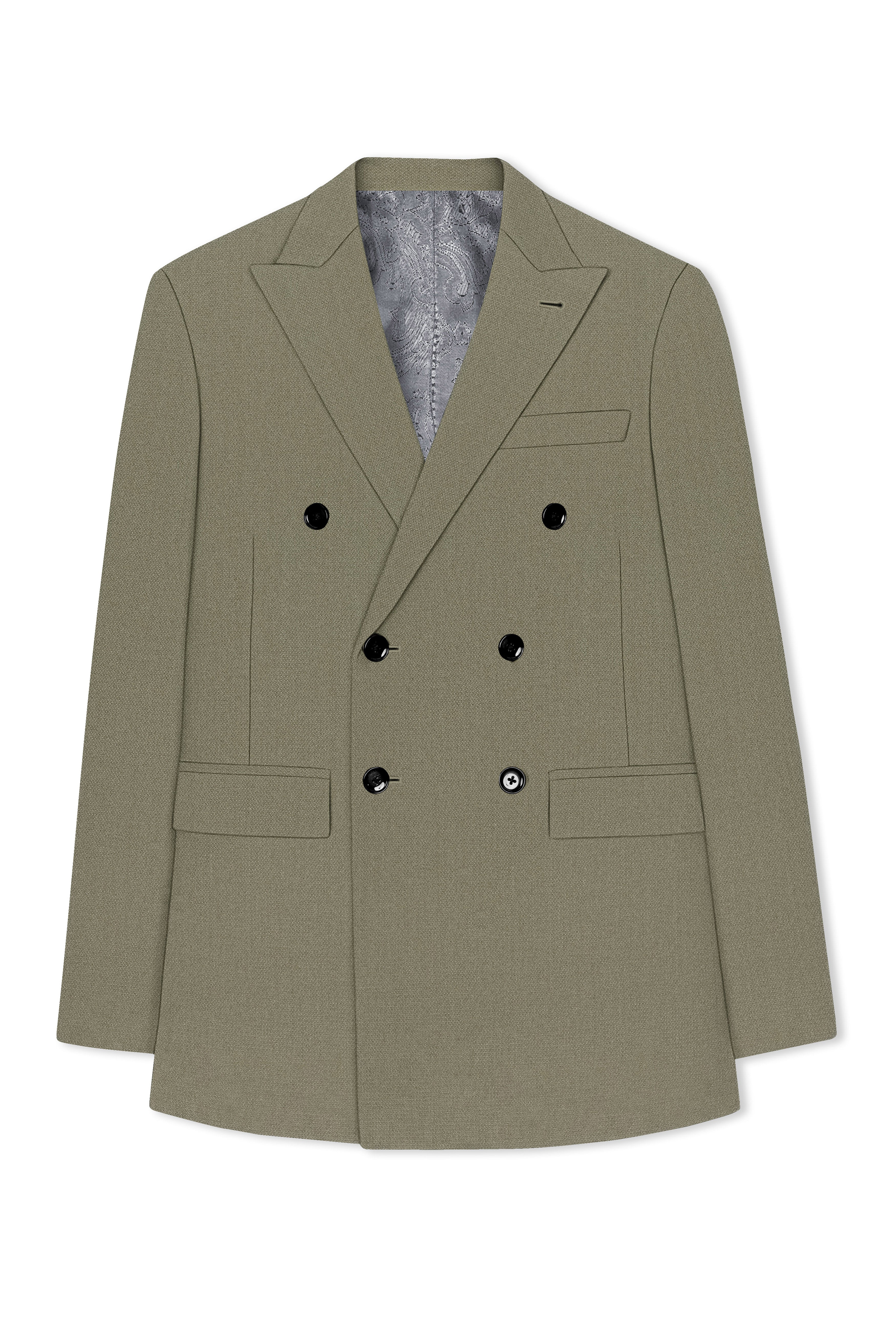 Verdo-Pablo Green Diamond Textured Wool Rich Slight Stretch Double Breasted Blazer