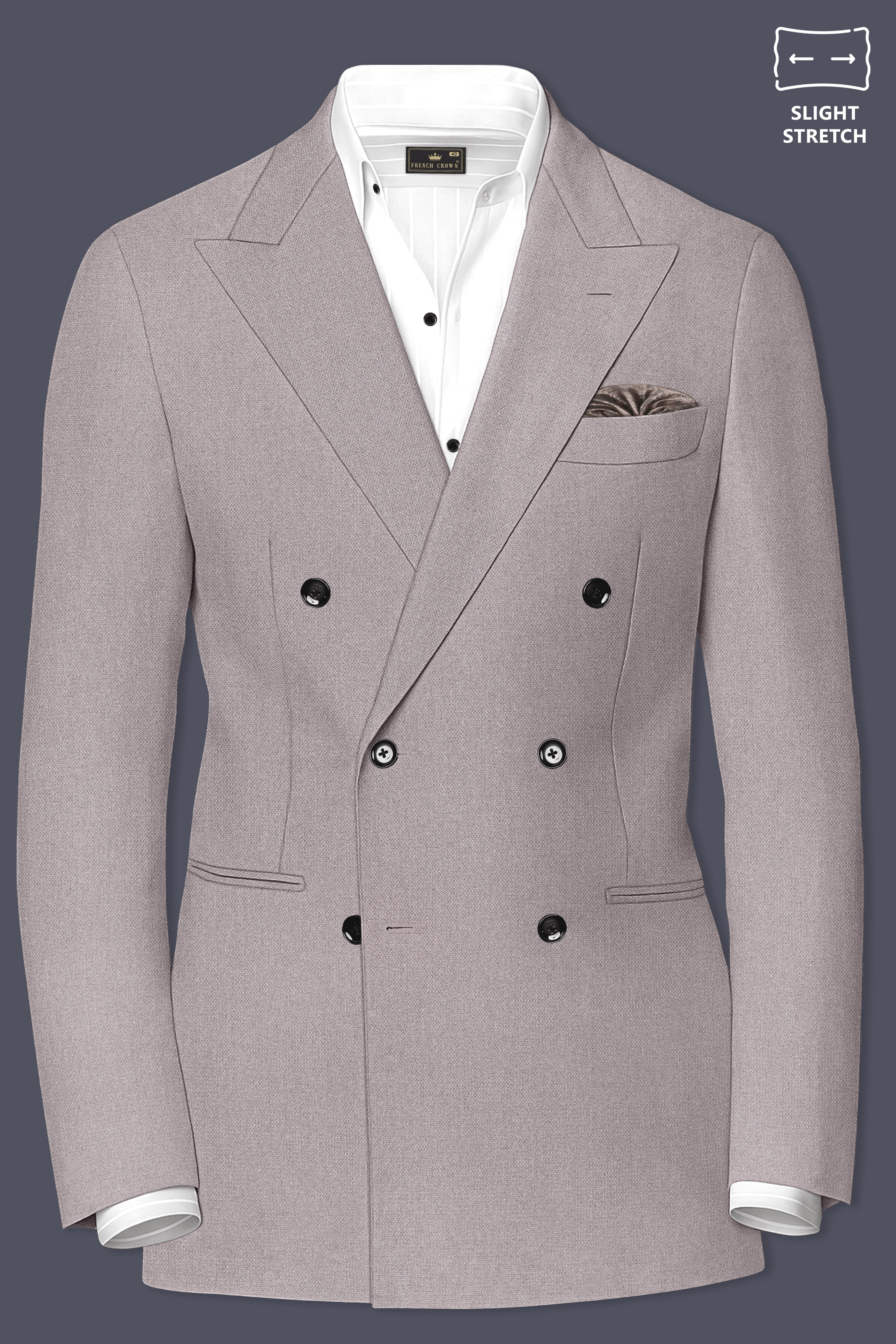 Helix-Fossil Gray Diamond Textured Wool Rich Slight Stretch Double Breasted Blazer